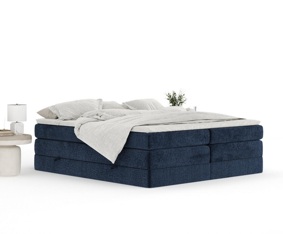 BOXSPRINGBETT Juniper Marineblau 160/200 cm - Schwarz/Dunkelblau, Holz/Holzwerkstoff (160/200cm) - Maison de Reve