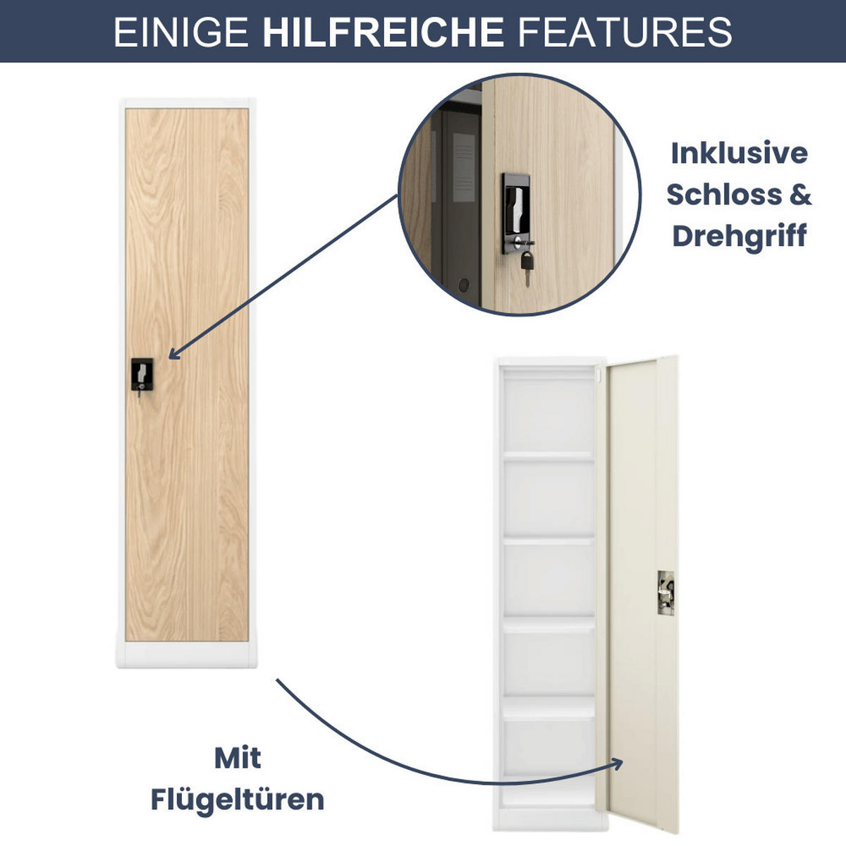 AKTENSCHRANK abschließbar KADO mit Flügeltüren 185x45x40cm Weiß-Sonoma Eiche - Weiß, Metall (45/185/40cm) - DELUKE