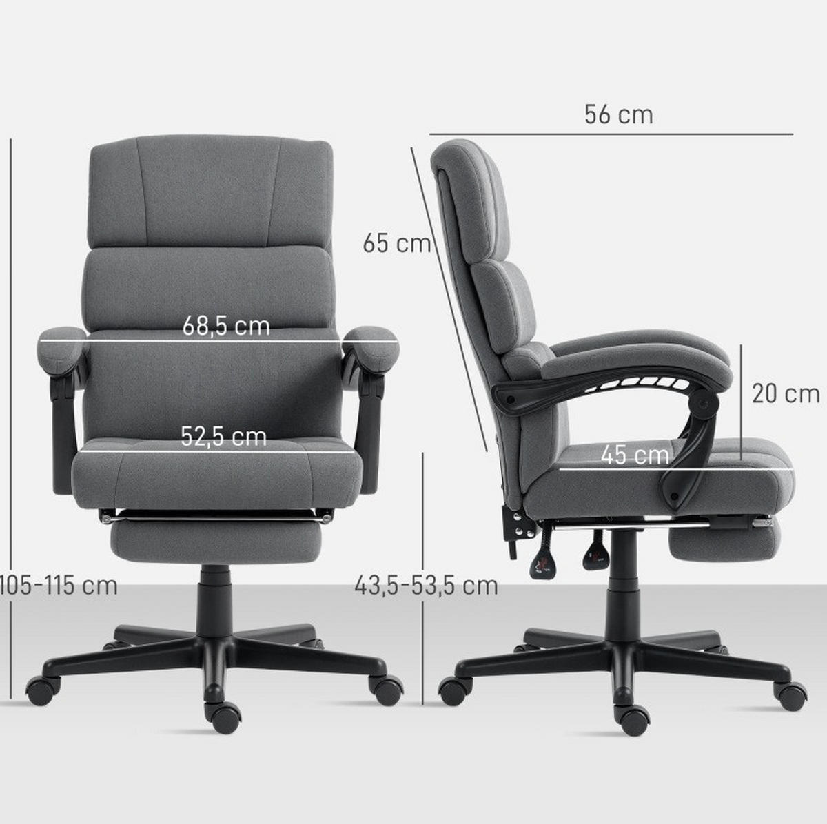 DREHSTUHL 56/68,5/105-115 cm dunkelgrau aus Metall mit Fußstütze - Dunkelgrau, Metall (56/115/68.5cm) - OKWISH