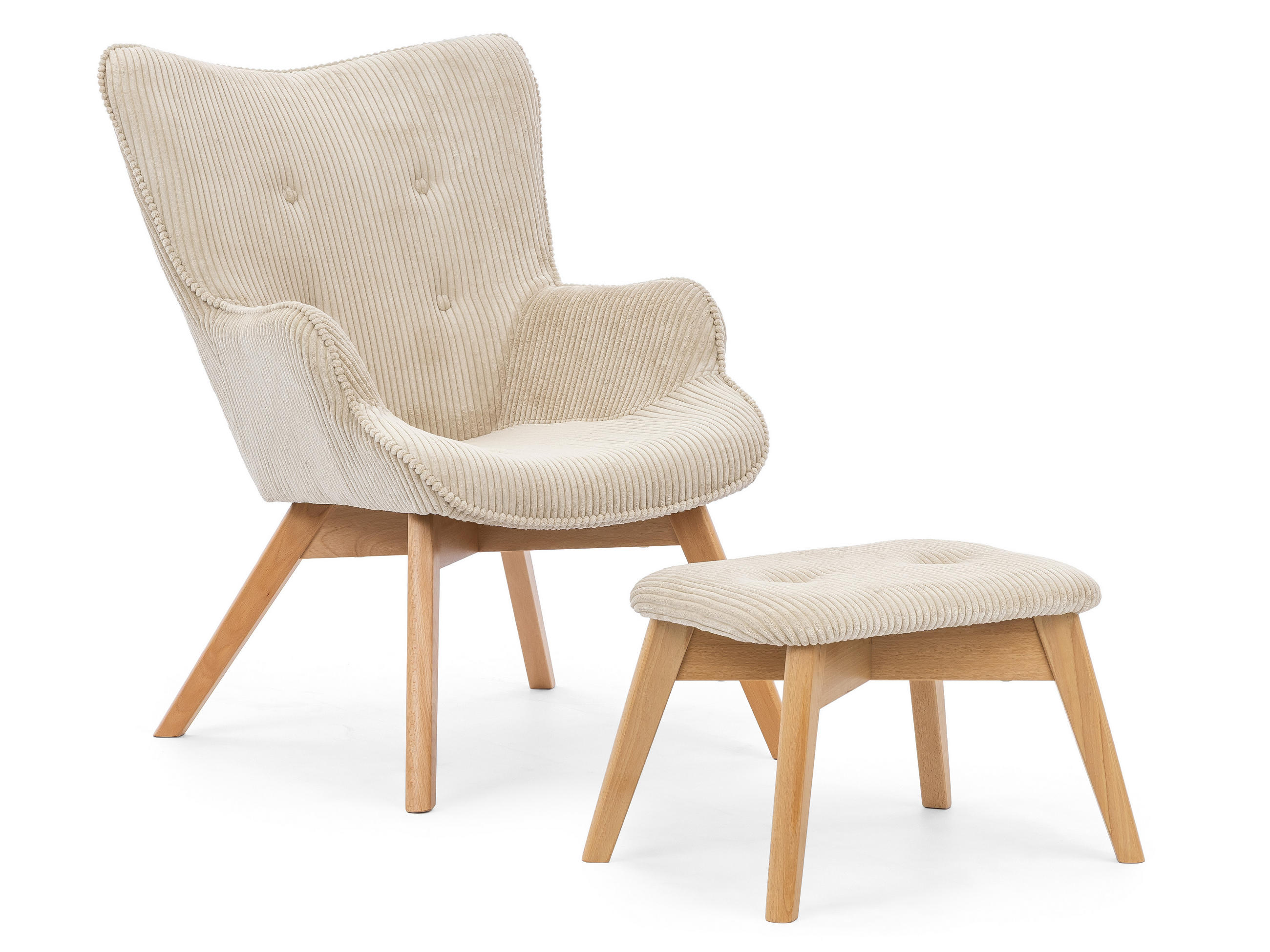 LOUNGESESSEL mit Fußhocker Lenari Beige Cordstoff mit Füßen in Natur - Beige/Naturfarben, Holz/Textil (71/96/86cm) - S-Style Möbel