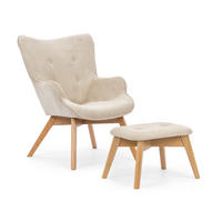 LOUNGESESSEL mit Fußhocker Lenari Beige Cordstoff mit Füßen in Natur - Beige/Naturfarben, Holz/Textil (71/96/86cm) - S-Style Möbel