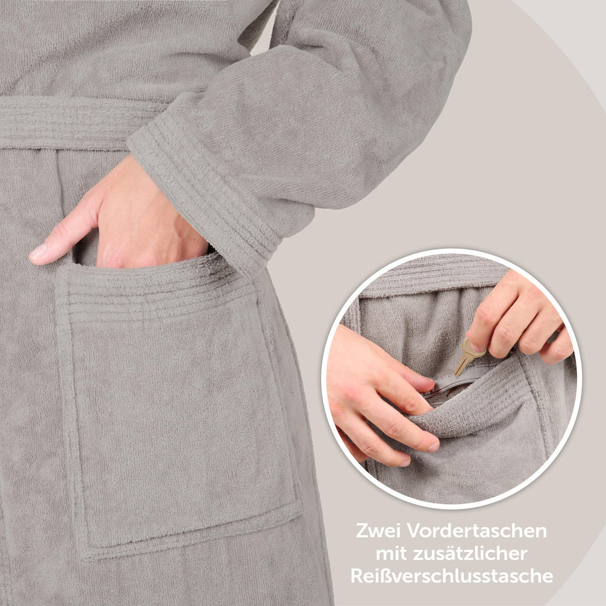 BADEMANTEL Cotton Ida: M, Grau - Grau, Textil (Mnull) - Blumtal