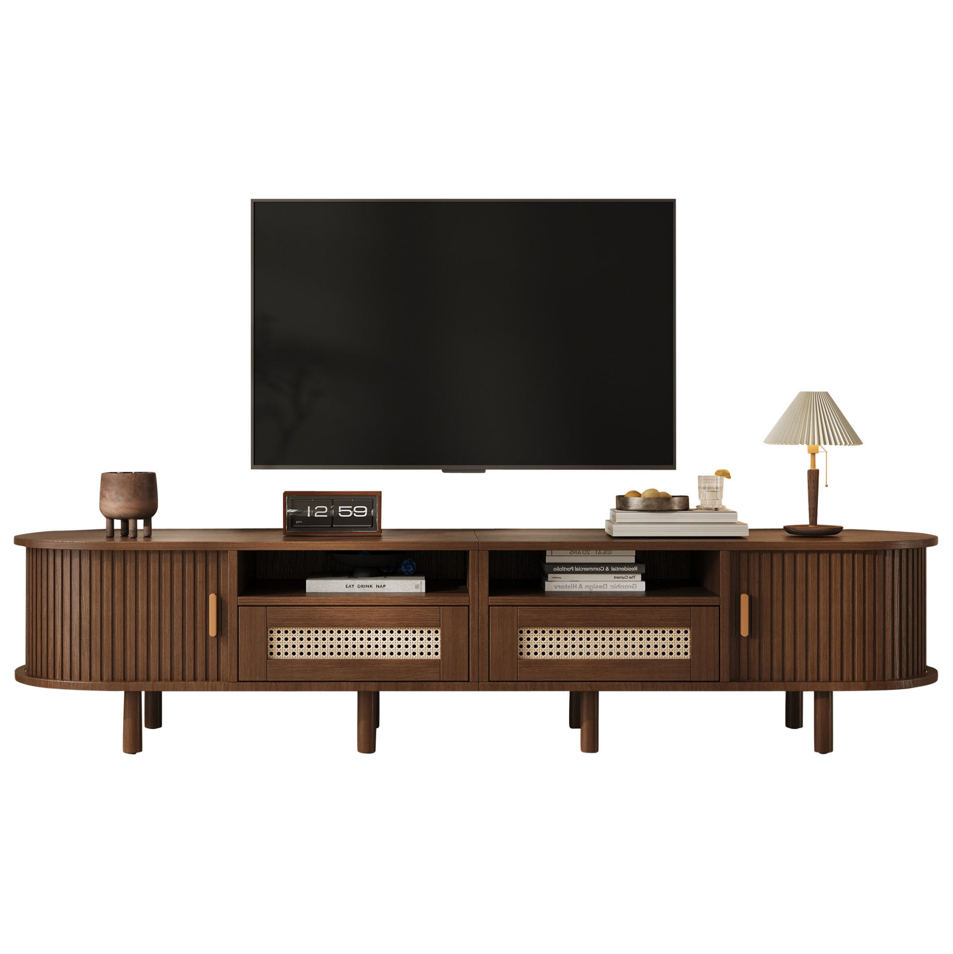 Modenvie NÍZKÁ komoda z MDF a masivního dřeva, 170/40/40 cm, tmavý ořech, se 2 posuvnými dveřmi