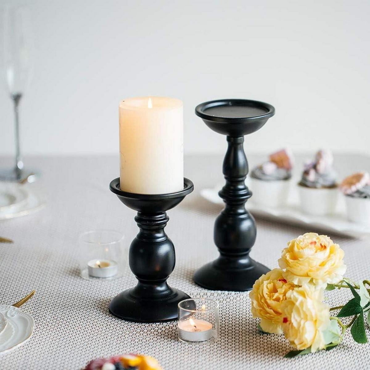 KERZENSTÄNDER Set Klein+Groß Eisen Schwarz - Schwarz, Metall (7.6/22.5/8cm)