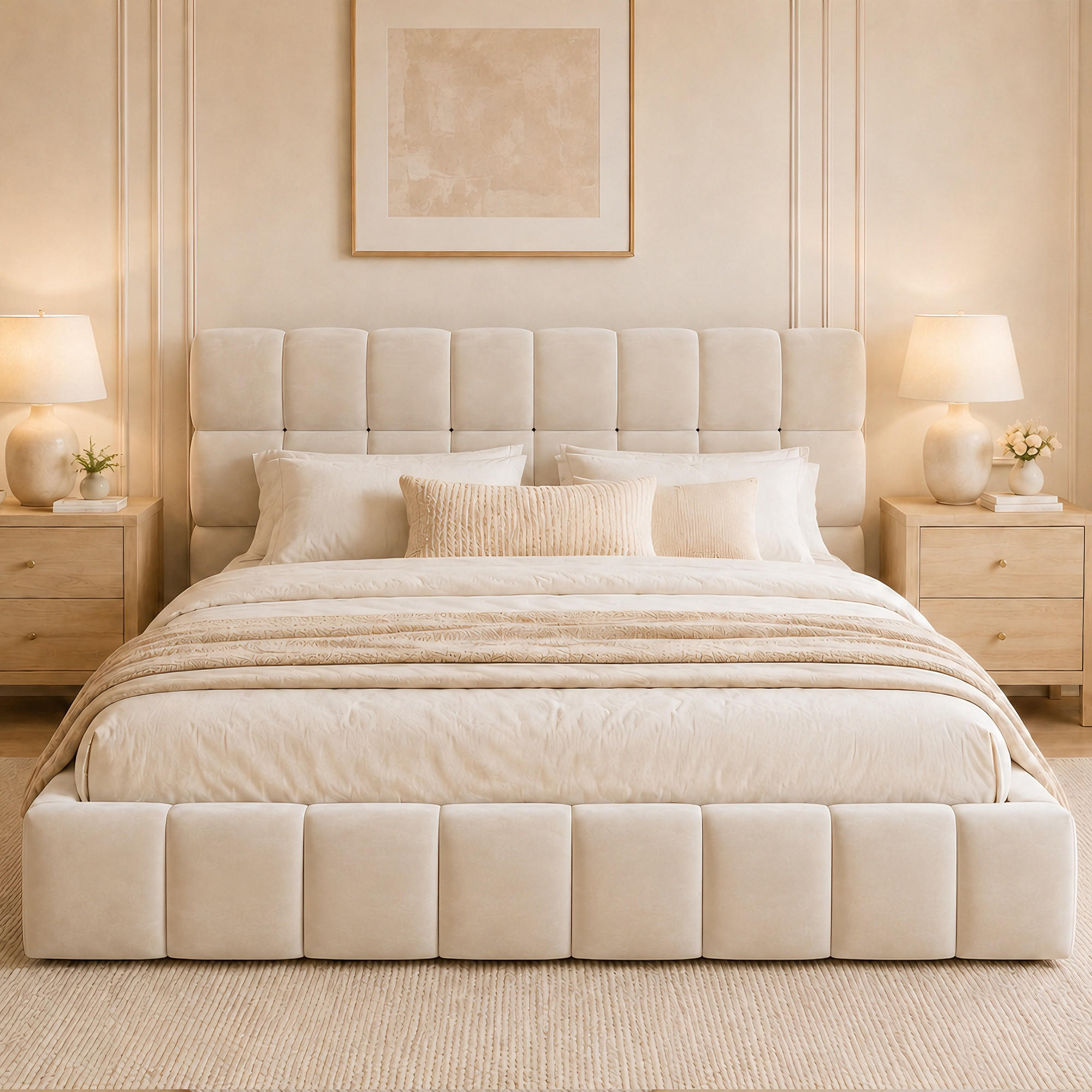 POLSTERBETT 140x200cm Samt Rückenlehne Jugendbett Beige - Beige, Textil (140/200cm) - FLIEKS