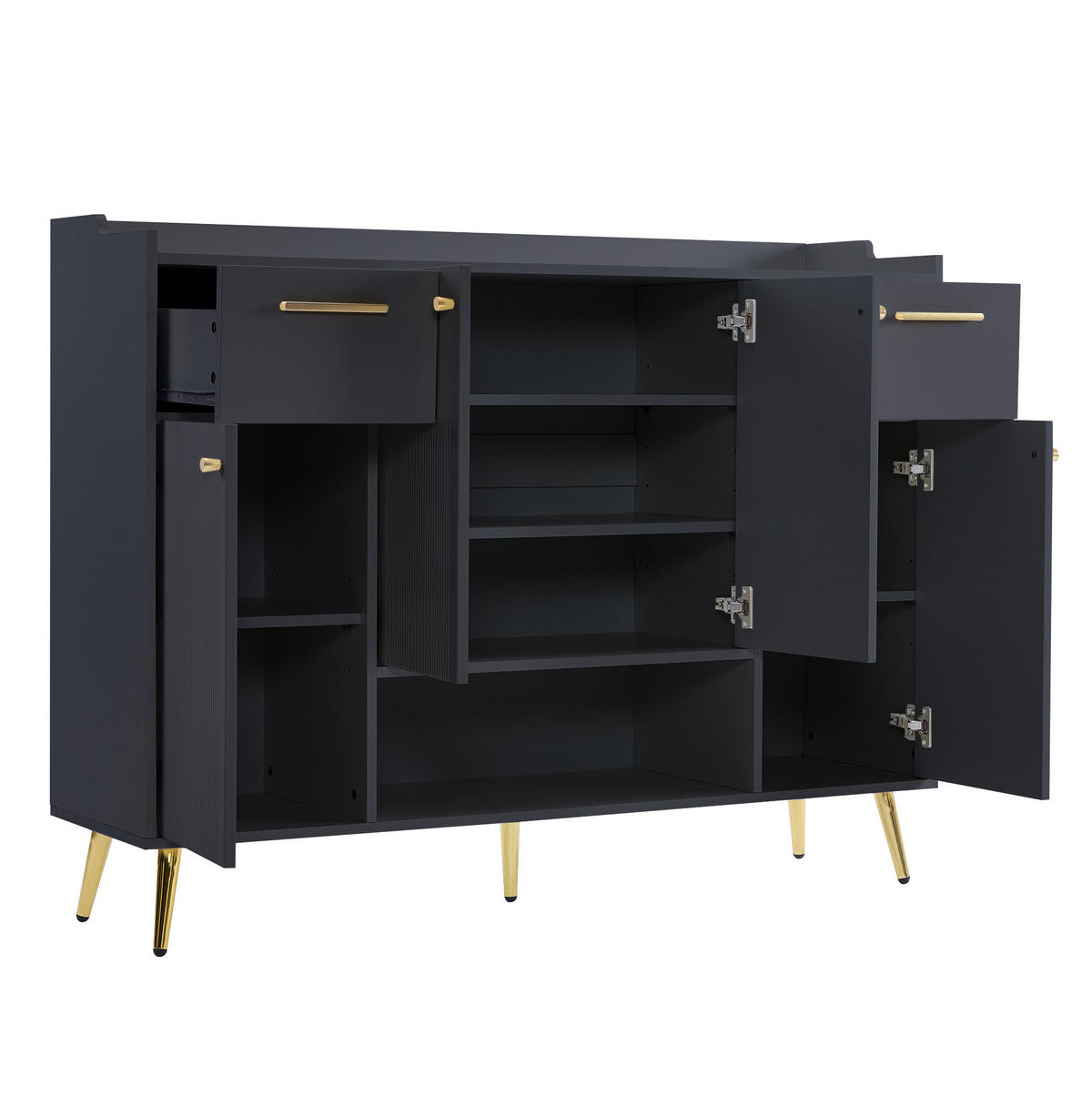SCHUHSCHRANK mit 2 Schubladen und 4 Türen 130 x 37 x 100 cm Schwarz - Schwarz, Holzwerkstoff (37/100/130cm) - Beauniv