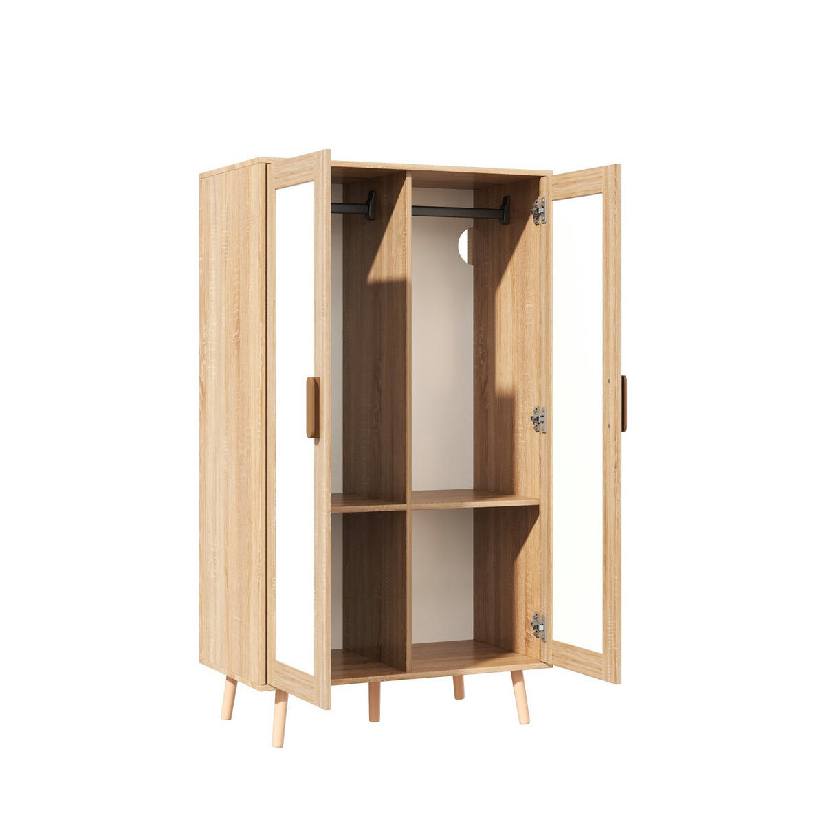 KLEIDERSCHRANK aus MDF 80x46x141,5 cm Weiß/Natur mit Kleiderstange, Ablagefach und Kippschutz - Naturfarben, Holzwerkstoff (80/141.5/46cm) - Modfu