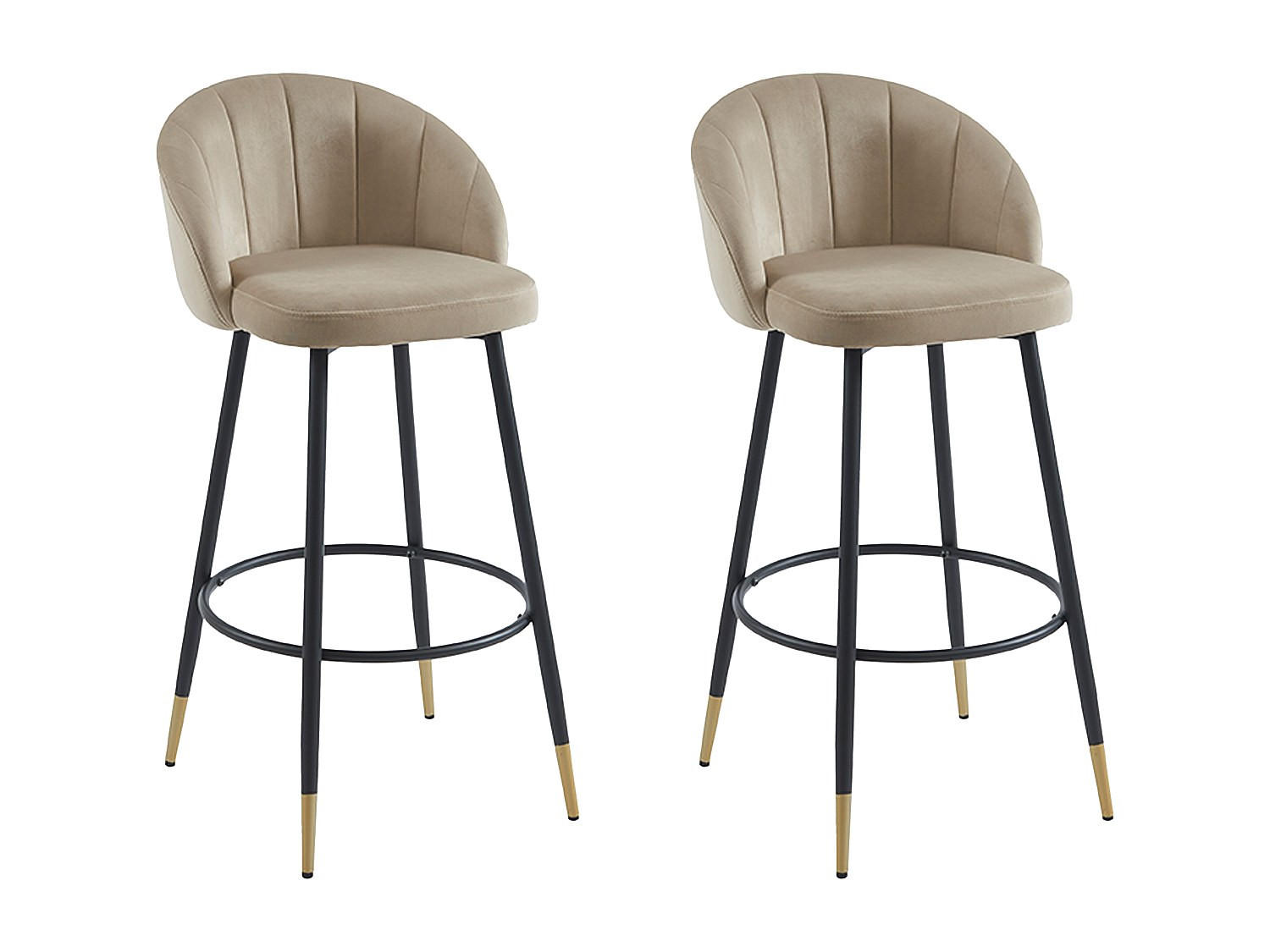 BARHOCKER 2er-Set - Samt & Metall - Beige - ELIRAM - Beige, Textil (58/96/49cm) - Vente-Unique