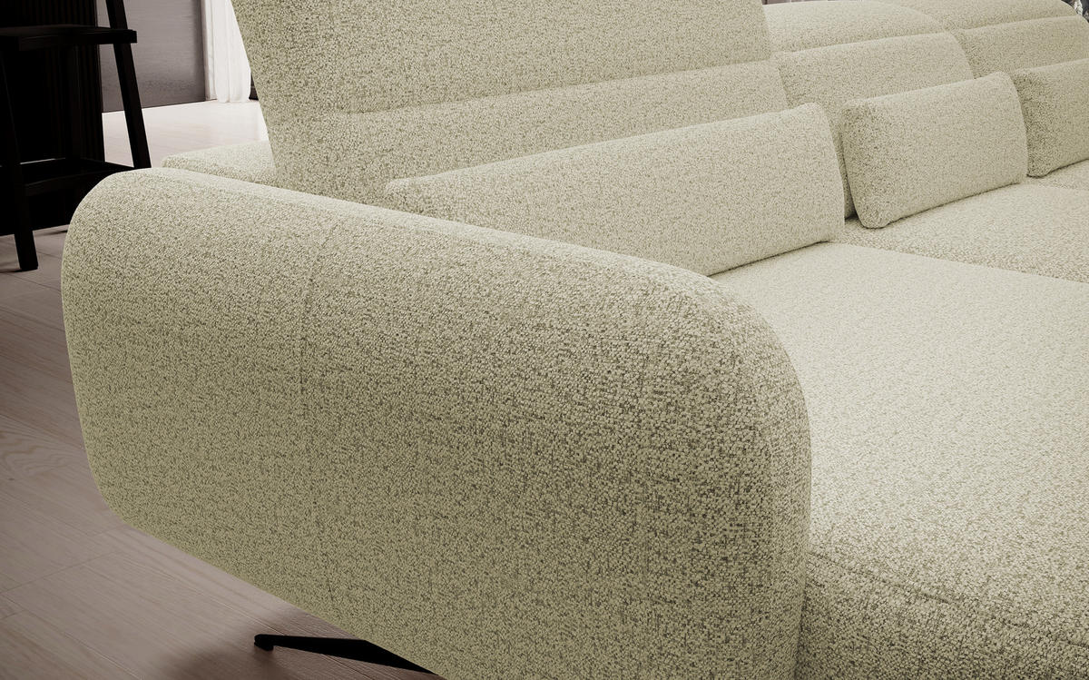 ECKSOFA BARILLO - Verstellbarer Rückenlehne, Stahlfüße, Elegante Armlehnen, Drei Rückenkissen, Freistehend, 261x170x97 cm Linke, Platin - Platinfarben, Holz/Textil (170/261cm) - DomoHome