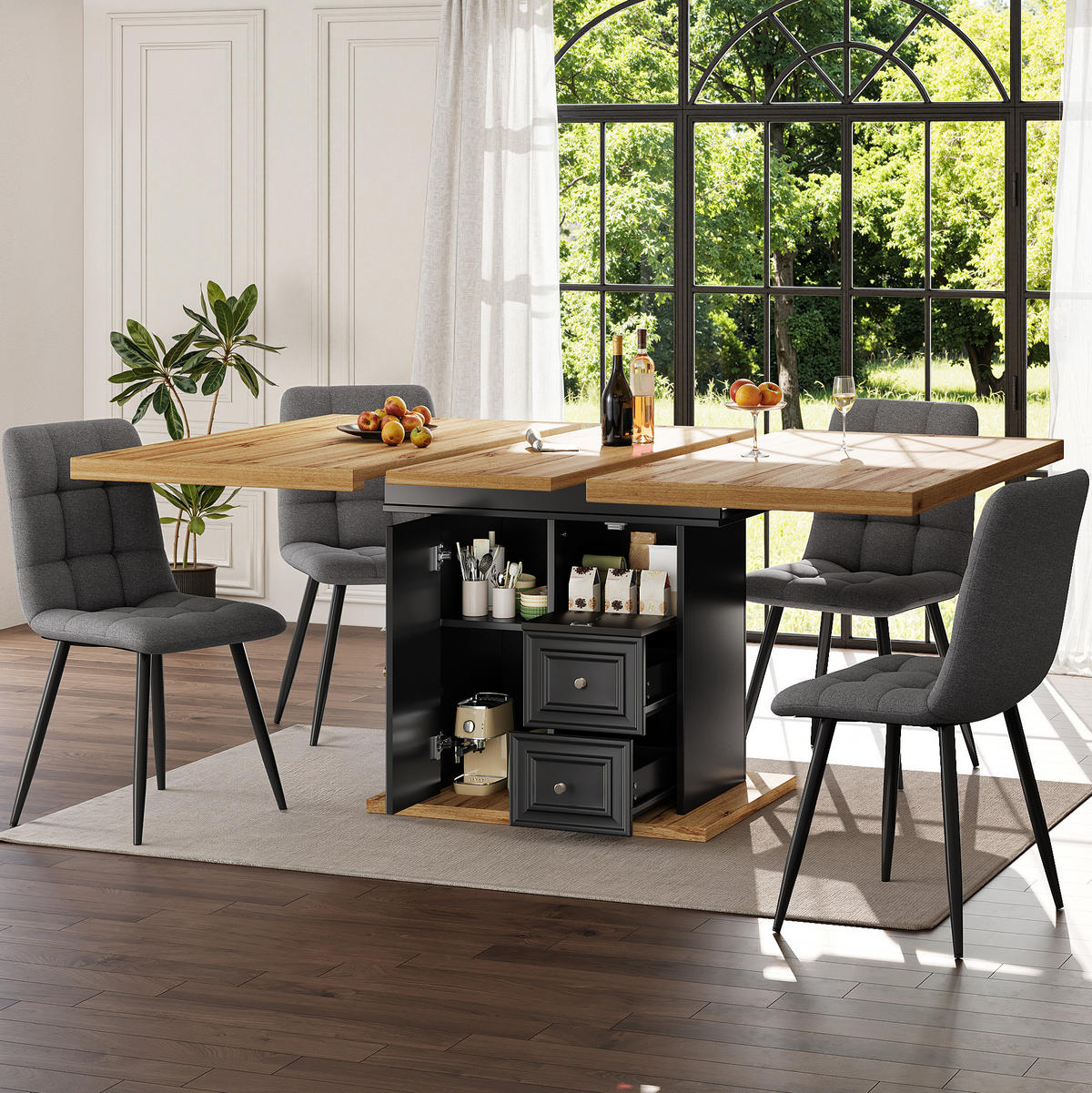 JÍDELNÍ stůl 110/140 x 80 x 75 cm s výsuvnou deskou a úložným prostorem, Přírodní dřevo - světle hnědá, kompozitní dřevo (110/80/75cm) - Redom