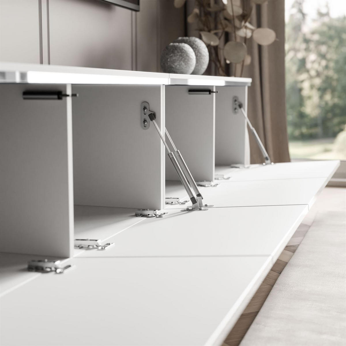 TV-RACK CELINE GLOSS SILVER 200 cm mit LED-Beleuchtung (hängend) - Weiß, Holzwerkstoff (200/48/40cm) - Lookway