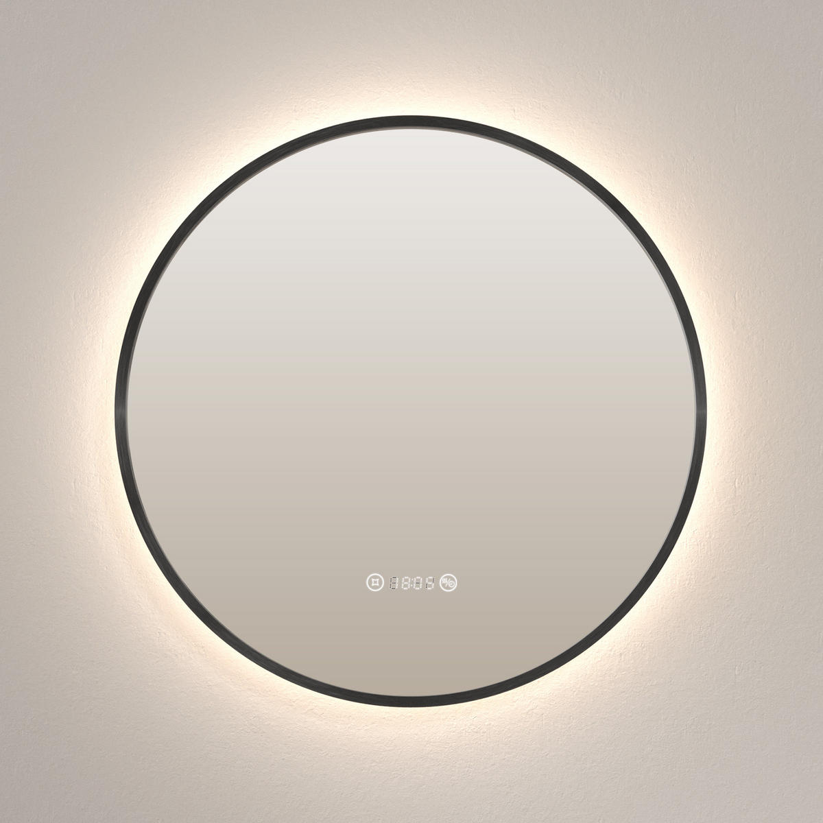 BADSPIEGEL Rund mit Beleuchtung Schwarz ф70 cm - Schwarz, Glas (70/3.1/70cm) - EMKE