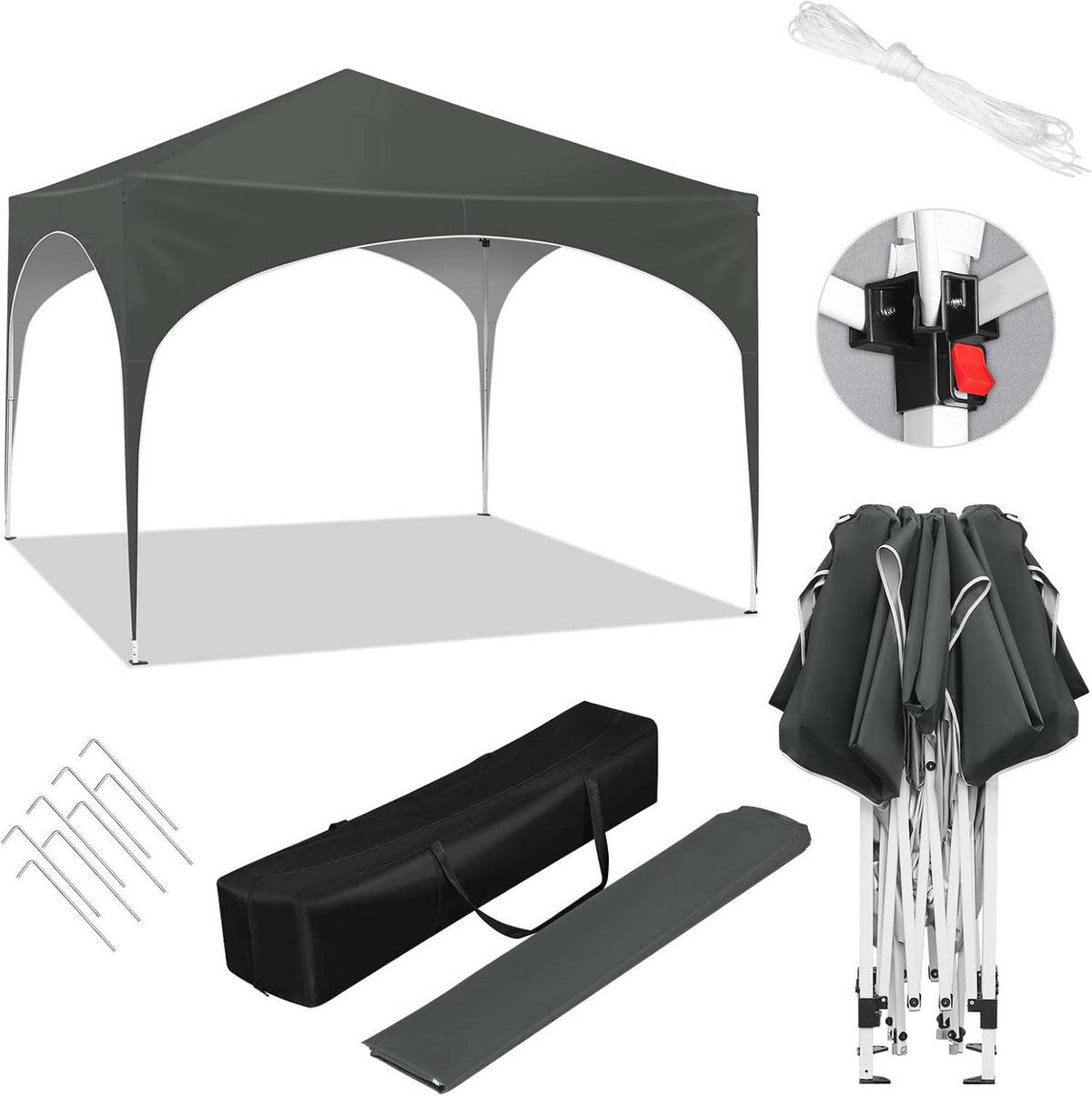 PAVILLON, Faltpavillon 3x3 m, mit 4 Seitenwänden, Grau - Grau, Metall (300/260/300cm) - Woltu