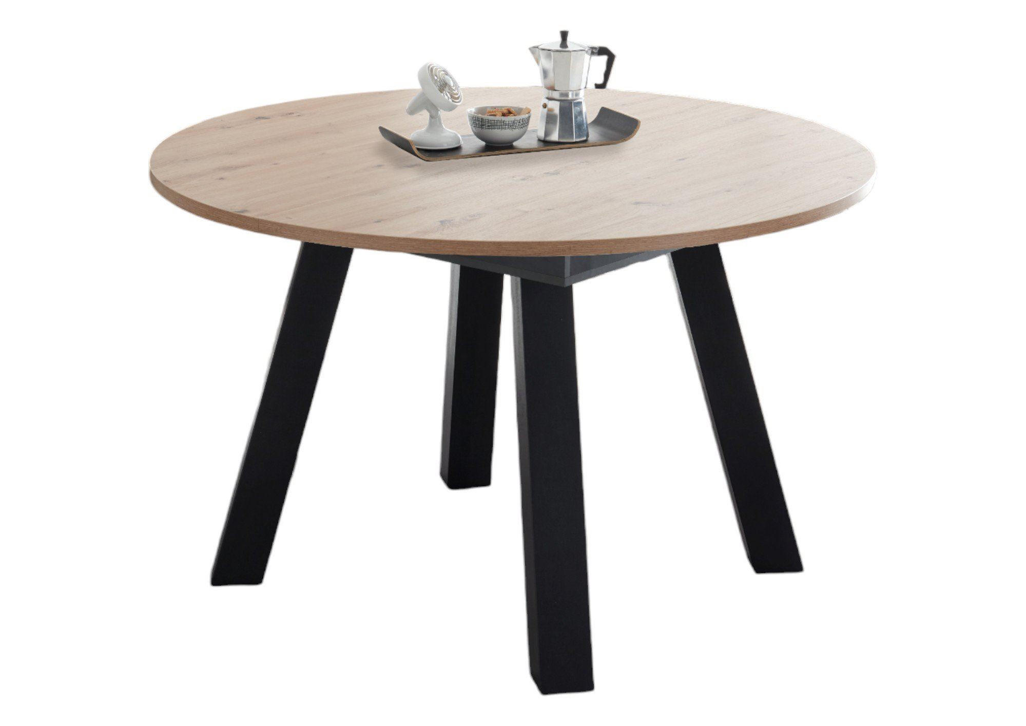 ESSTISCH Rund ausziehbar Edda 3 130 x 130 x 78 Schwarzstahl/Asteiche - Eiche Artisan/Grau, Holz (130/130/78cm) - 58aufmkessel