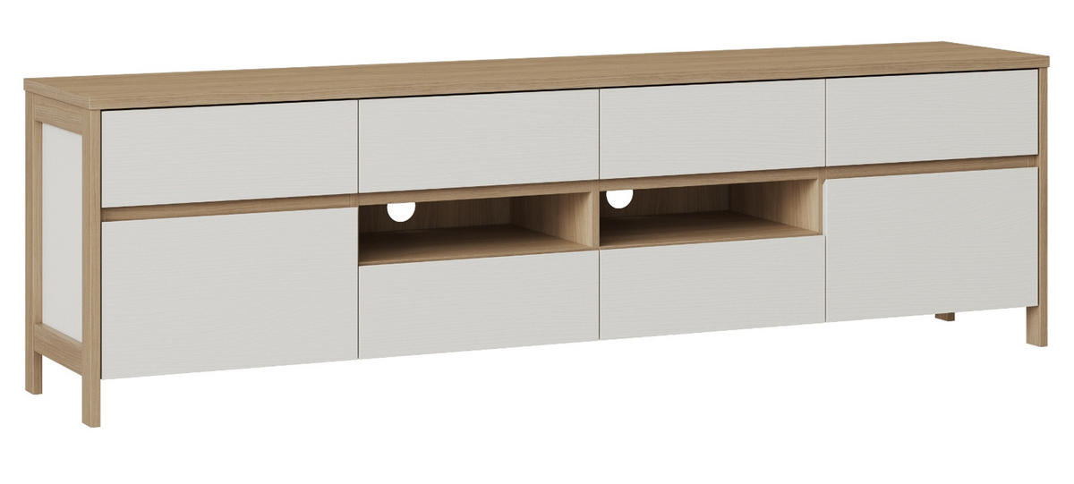 TV-LOWBOARD weiß, Eiche, TV Unterteil skandinavisch 193 cm, Soft-Close, Finnes - Eichefarben/Weiß, Holzwerkstoff/Metall (193/58/39cm) - Furn.Design