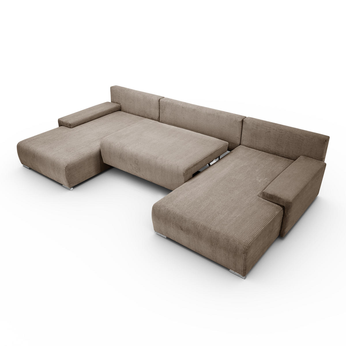 ECKSOFA U-Form Livorno Schlaffunktion Cord-Stoff Hellbraun - Hellbraun, Holz/Kunststoff (348/93/188cm) - Kaiser Möbel