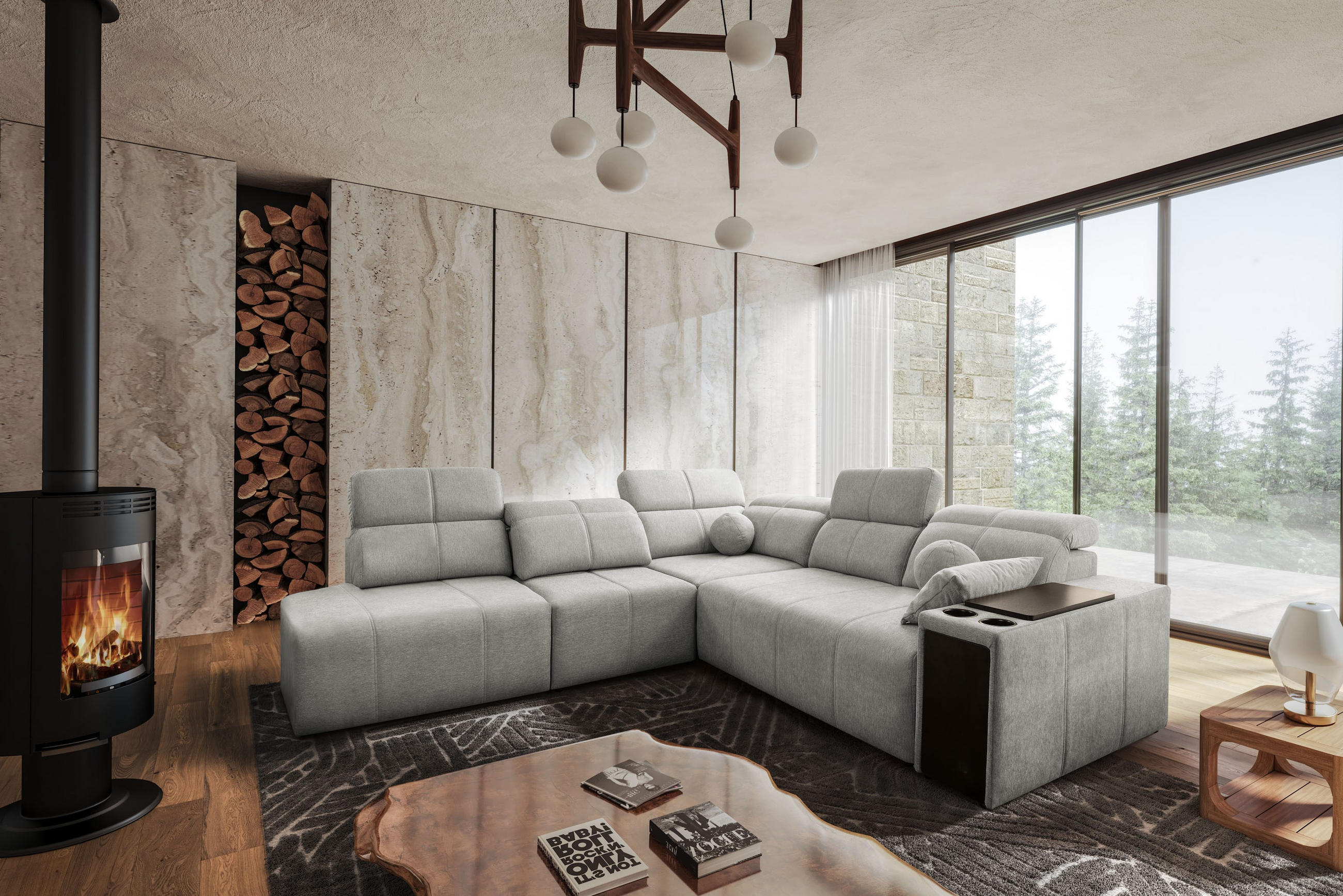 ECKSOFA Mindy IX Mit Schlaffunktion, Verstellbarer Rückenlehne Stoff Verita Hellgrau Links - Hellgrau, Holz (288/300cm) - Kaiser Möbel