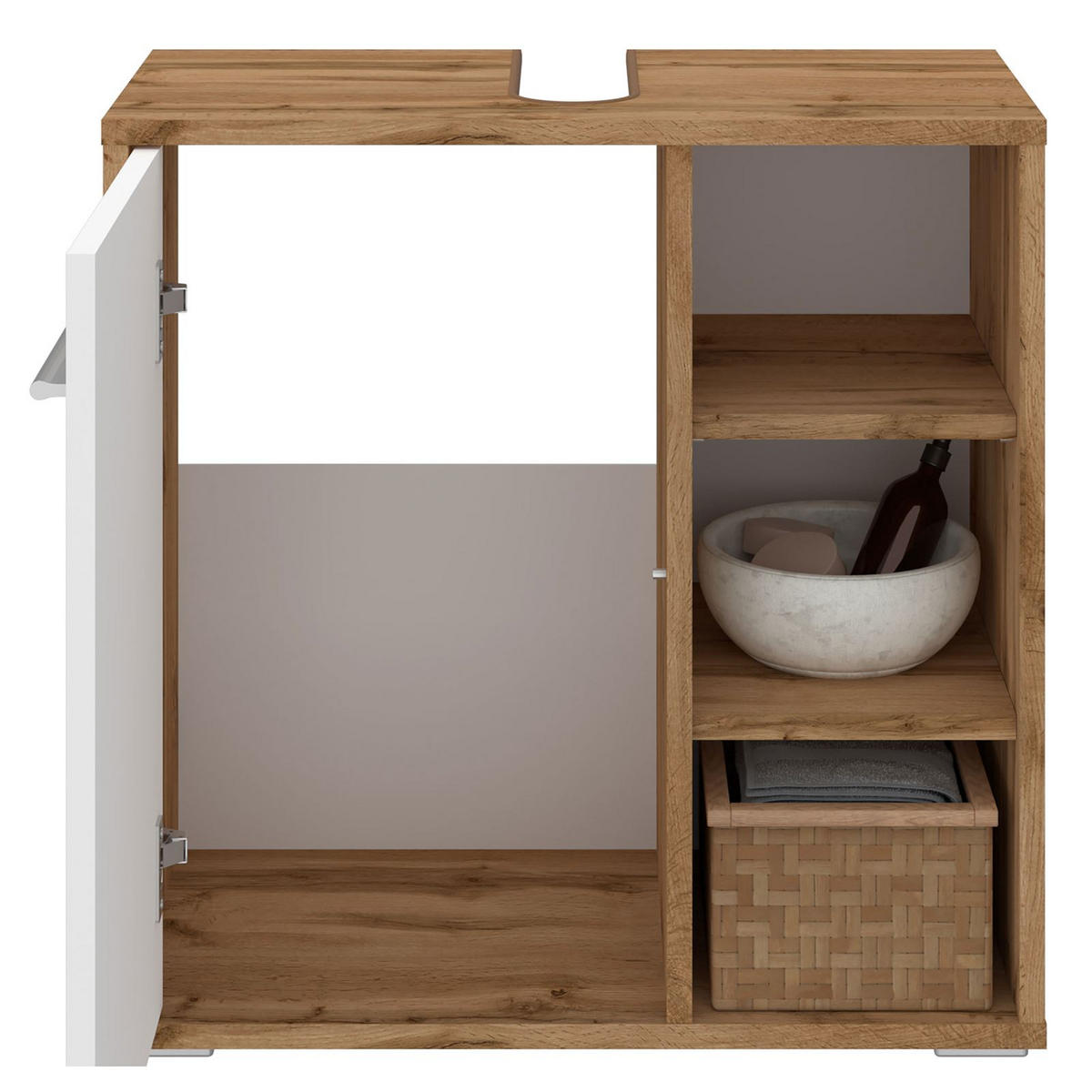 WASCHBECKENUNTERSCHRANK ORNA - Eiche Wotan/Weiß, Holzwerkstoff (60/60/30cm) - CARO-Möbel