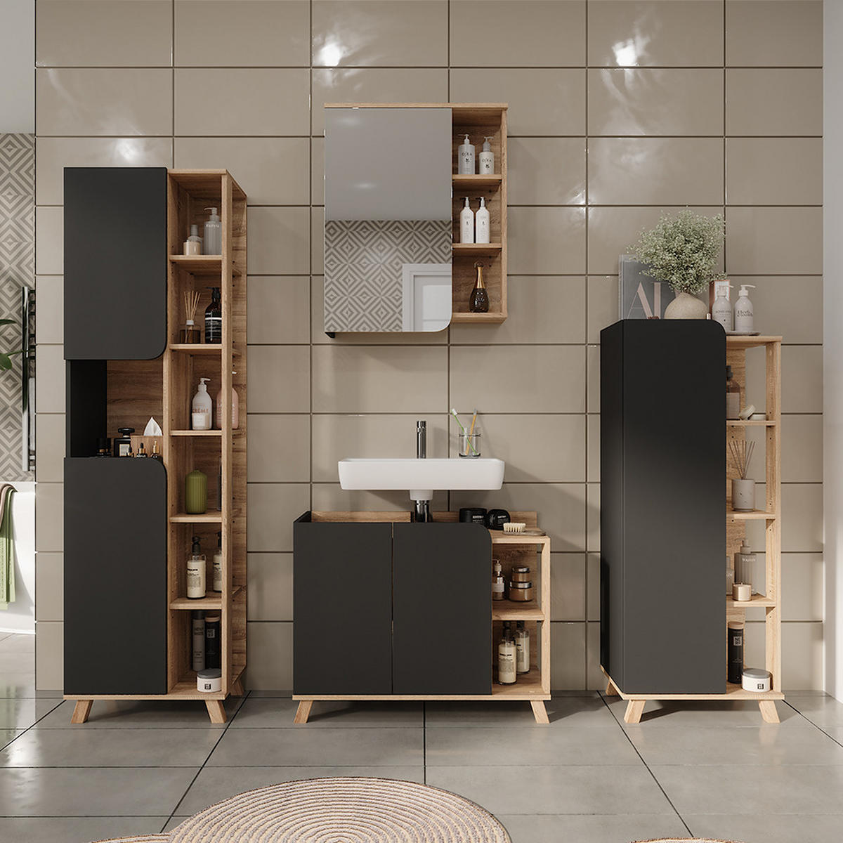 HOCHSCHRANK Karen Sonoma/Anthrazit 50 x 175 cm mit 2 Türen - Anthrazit/Sonoma Eiche, Holzwerkstoff (50/175/35cm) - Vicco