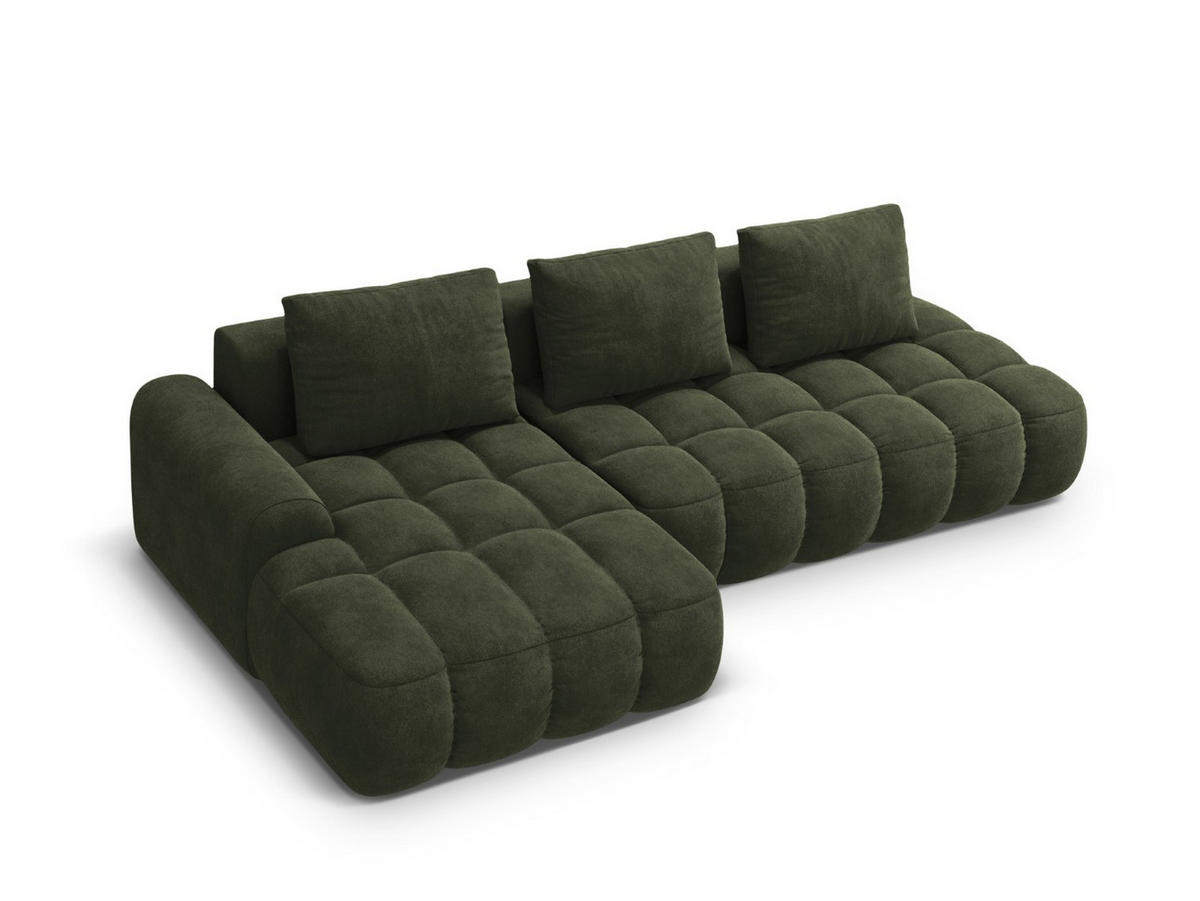 AUSKLAPPBARES-ECKSOFA links mit Container Linz aus Samt grün 3 Sitzplätze - Grün, Textil (142/275cm) - Cosmopolitan Design