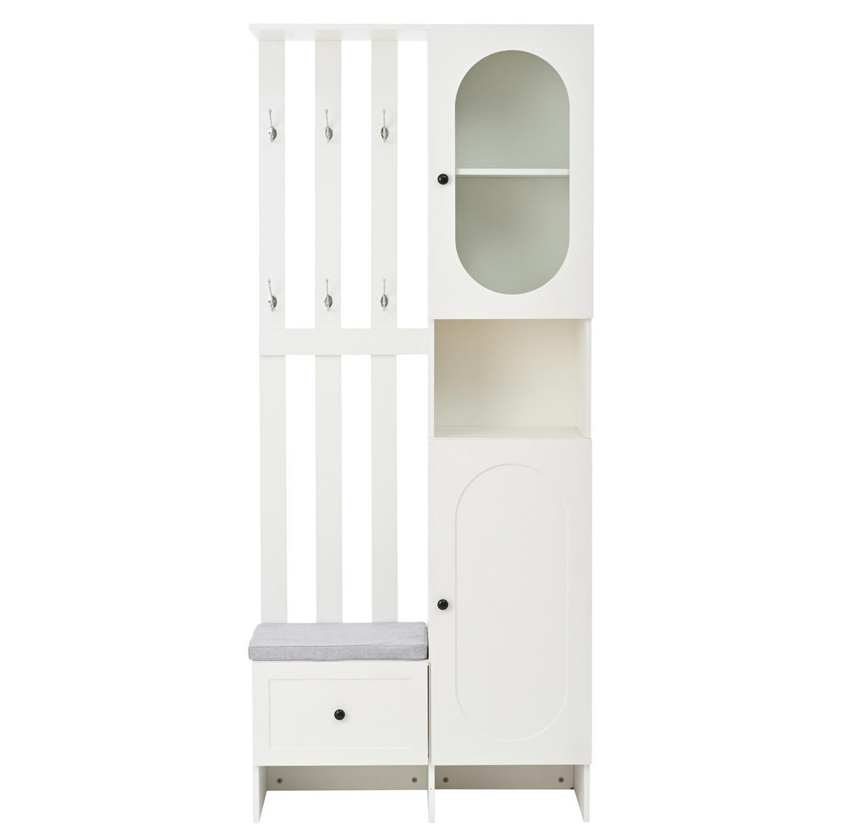 KOMPAKTGARDEROBE 85/33,5/200 cm aus Spanplatte mit gehärtetem Glas und Schuhbank Weiß - Weiß, Holzwerkstoff (33.5/200/85cm) - Modenvie