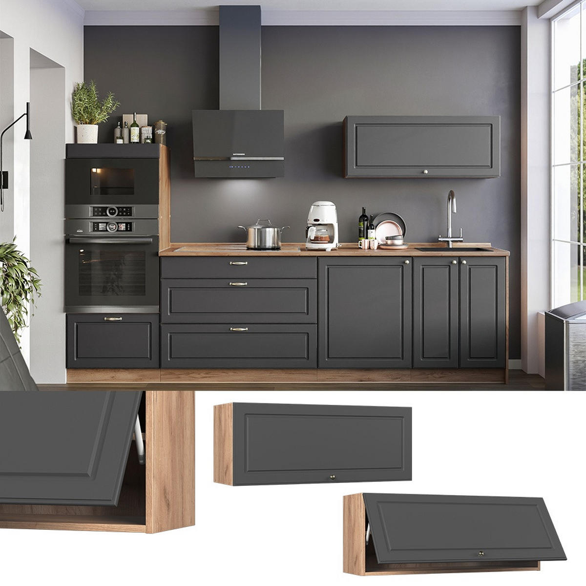 HÄNGESCHRANK Fame-Line, Anthrazit-Gold Landhaus/Goldkraft Eiche, 100 cm - Eichefarben/Anthrazit, Holzwerkstoff (100/40/34.1cm) - Vicco