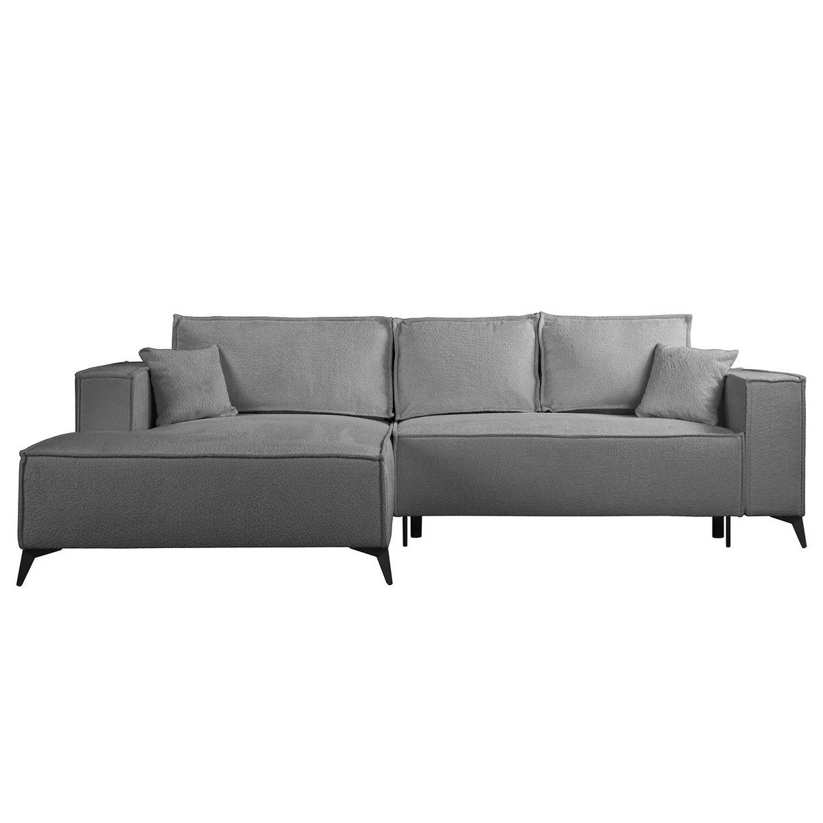 ECKSOFA mit Schlaffunktion - Silberfarben/Schwarz, Textil (294/185cm) - home24