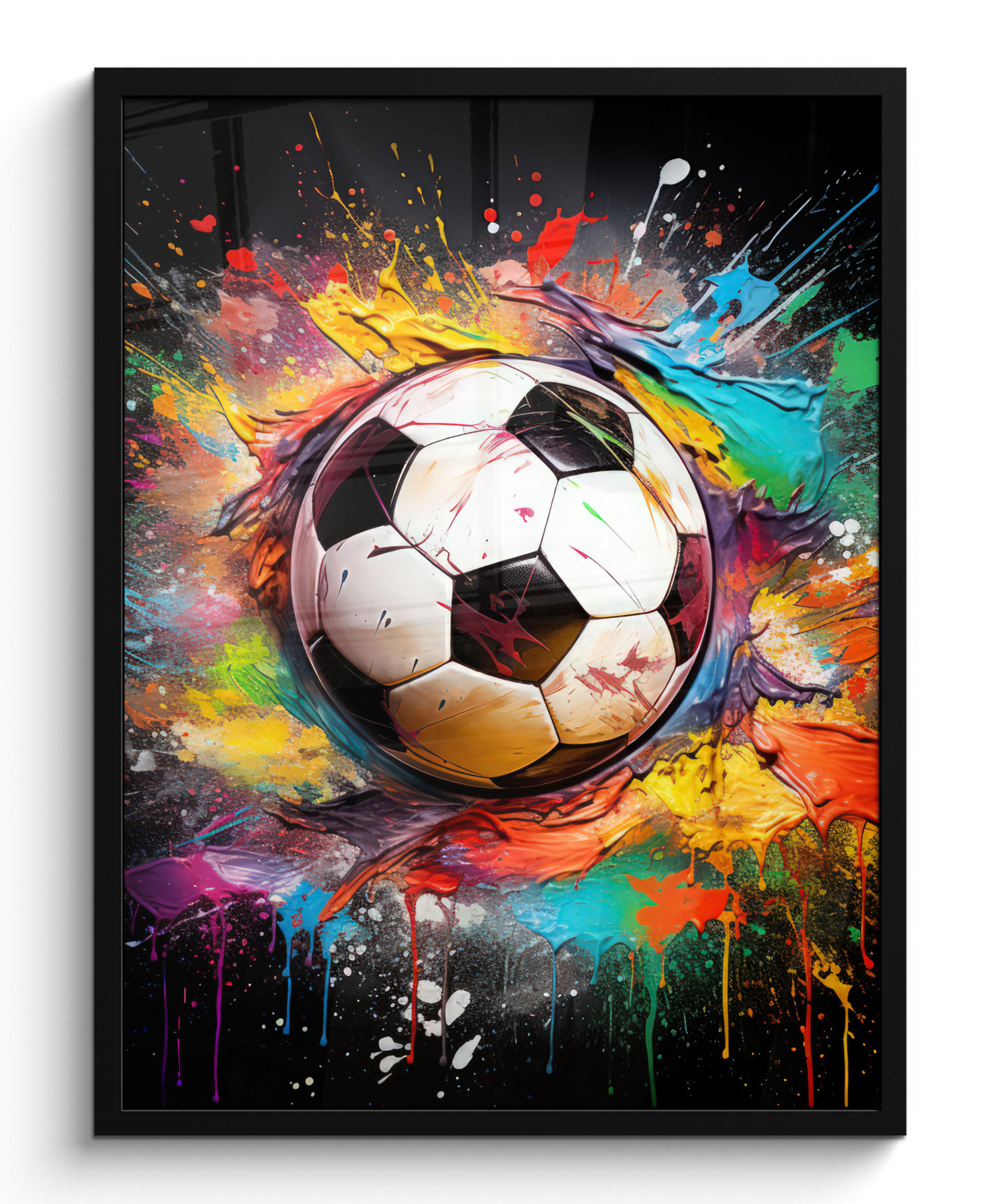 GERAHMTES BILD Fußball - Farbe - Farben - Schwarz - Weiß 60x80 cm - Weiß, Papier (60/80cm) - MuchoWow
