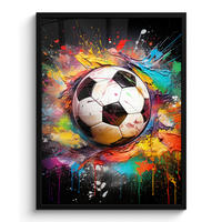 GERAHMTES BILD Fußball - Farbe - Farben - Schwarz - Weiß 60x80 cm - Weiß, Papier (60/80cm) - MuchoWow