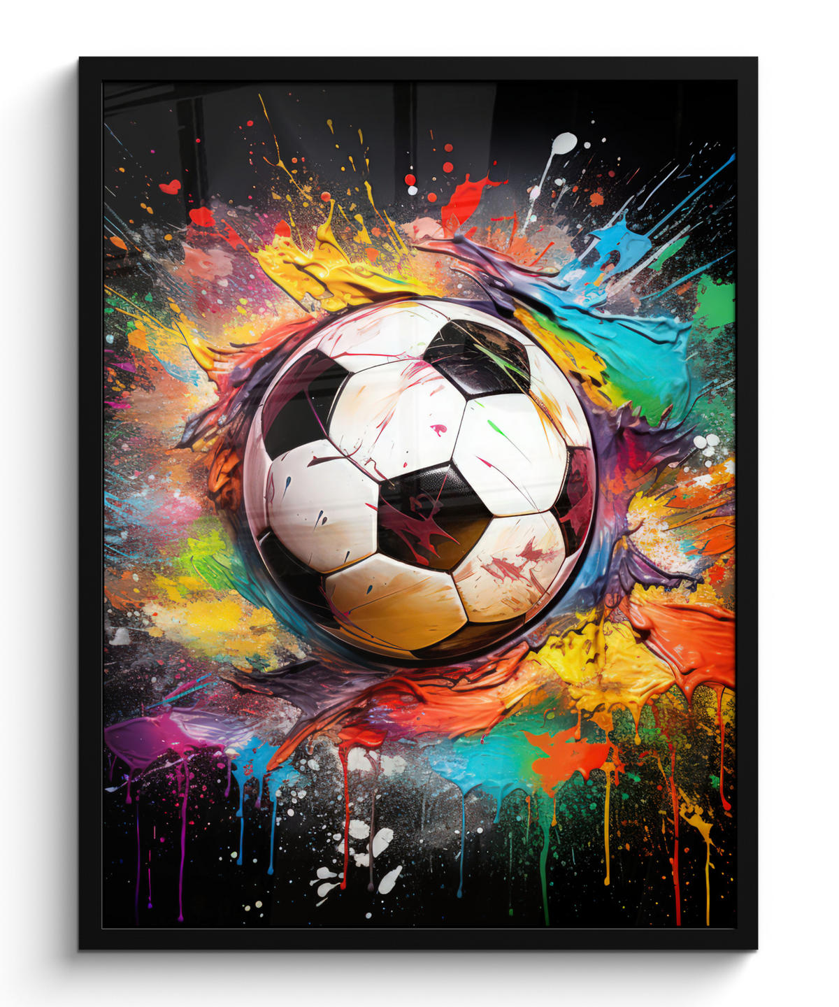 GERAHMTES BILD Fußball - Farbe - Farben - Schwarz - Weiß 60x80 cm - Weiß, Papier (60/80cm) - MuchoWow
