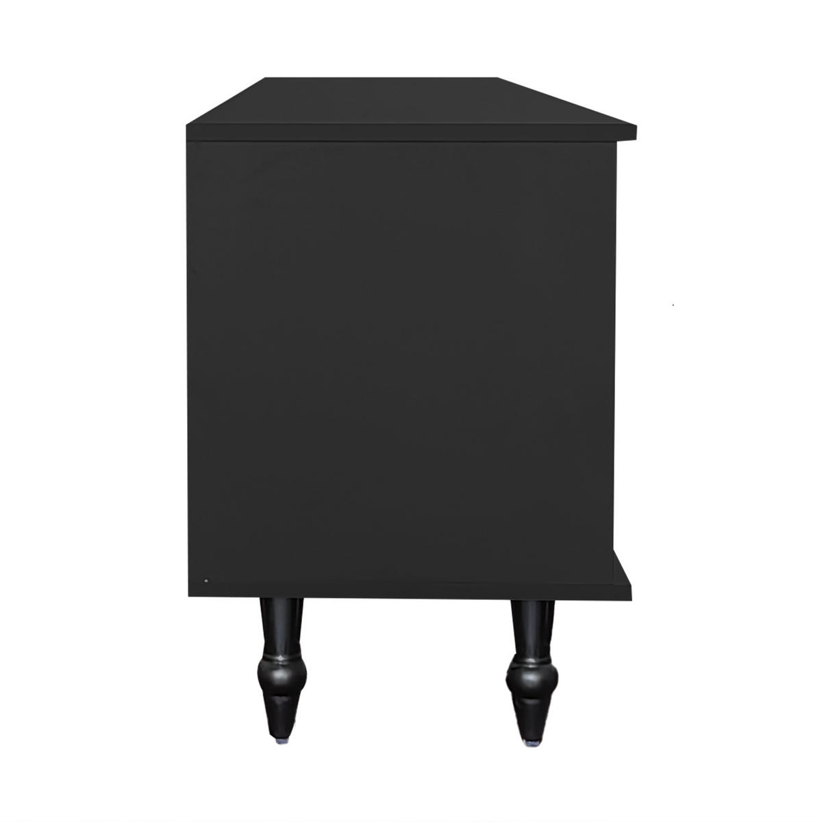 TV-LOWBOARD aus Holzwerkstoff 177x38x55,5 cm Schwarz mit geriffeltem Glas, Push-to-Open und goldfarbenen Griffen - Schwarz, Holzwerkstoff (175/55.5/38cm) - Modfu