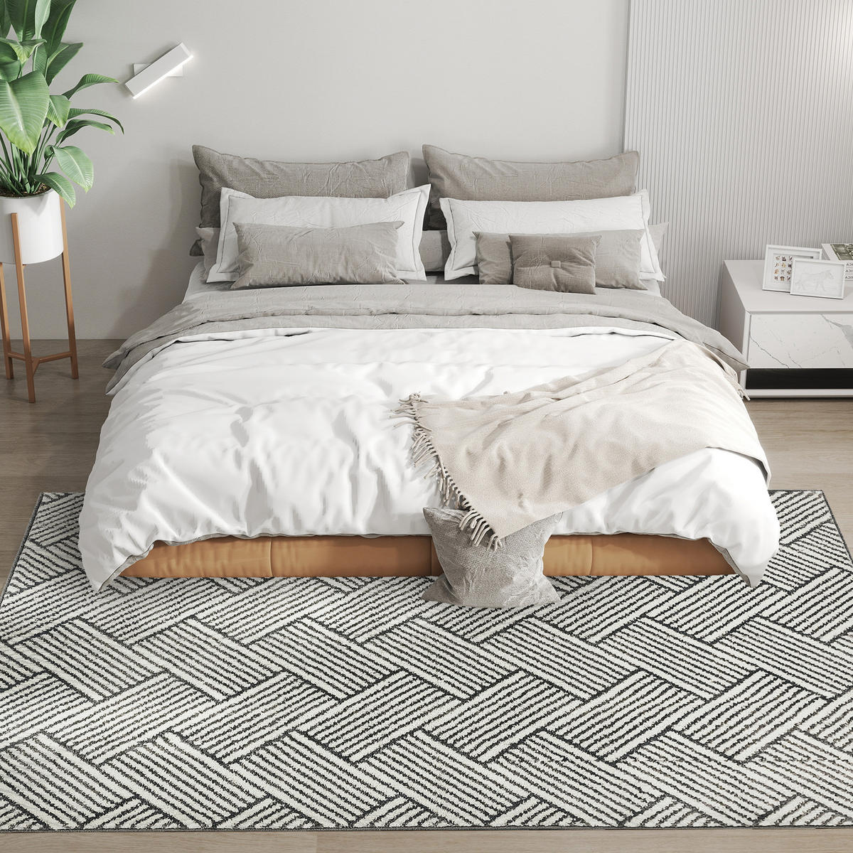 TEPPICH DE-14298 geometrisches Muster, maschinenwaschbar Grau - Hellgrau, Kunststoff (140/200cm) - ComfortXL