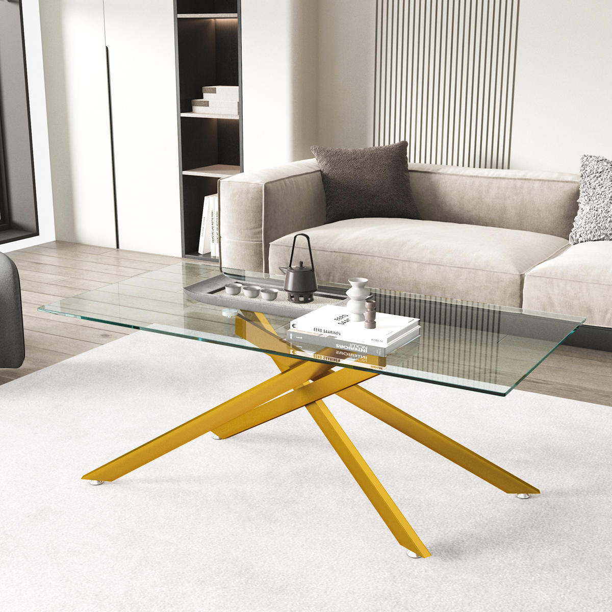 COUCHTISCH rechteckig Gold/Transparent aus Sicherheitsglas/Metall 120/60/46 cm - Transparent/Goldfarben, Glas/Metall (120/60/46cm)