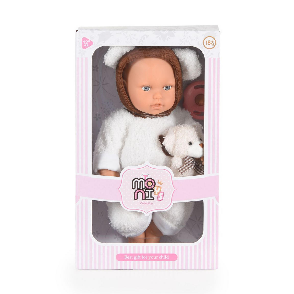 KINDERPUPPE Bear und Baby white 30 cm, Kuscheltier, Schnuller, beweglicher Körper, ab 18 Monaten - Weiß, Kunststoff (16/8/30cm) - Moni