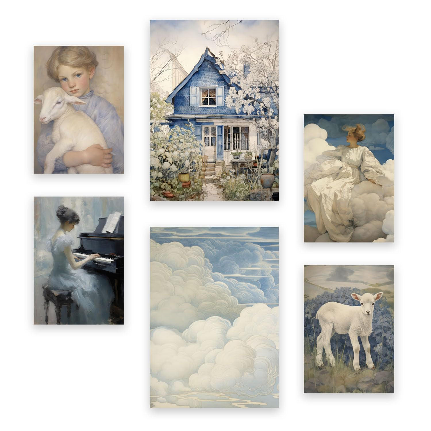 POSTER Set Mit 6 Romantischer Blau A3 & A4 Rahmenlos - Klar, Papier (29/3cm) - Nacnic