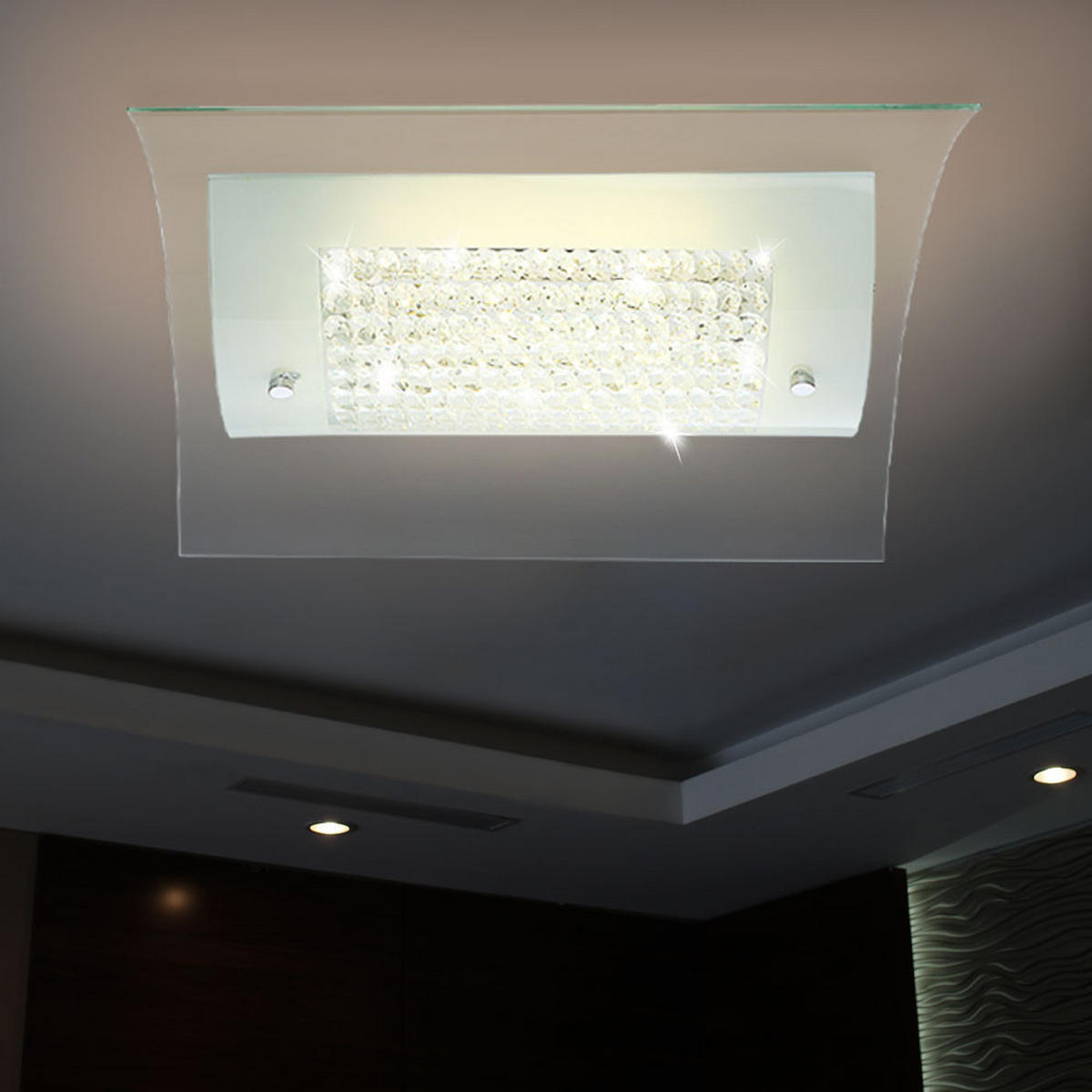 LED DECKENLEUCHTE Metall Kristalloptik Weiß - Weiß, Glas (35/34/10.5cm) - Globo Lighting