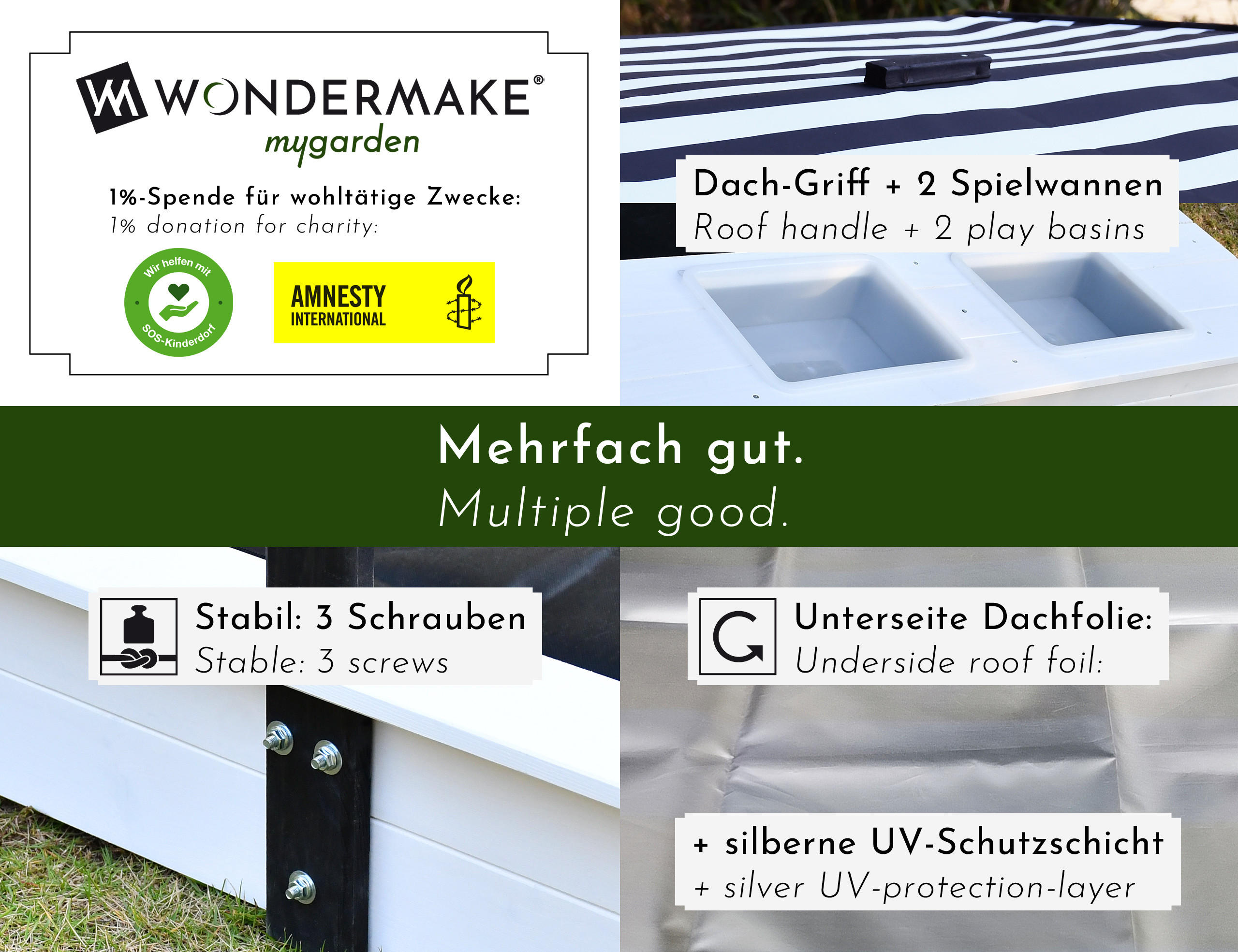 SANDKASTEN solarca1 - Weiß, Holz (113/113/113cm) - WONDERMAKE