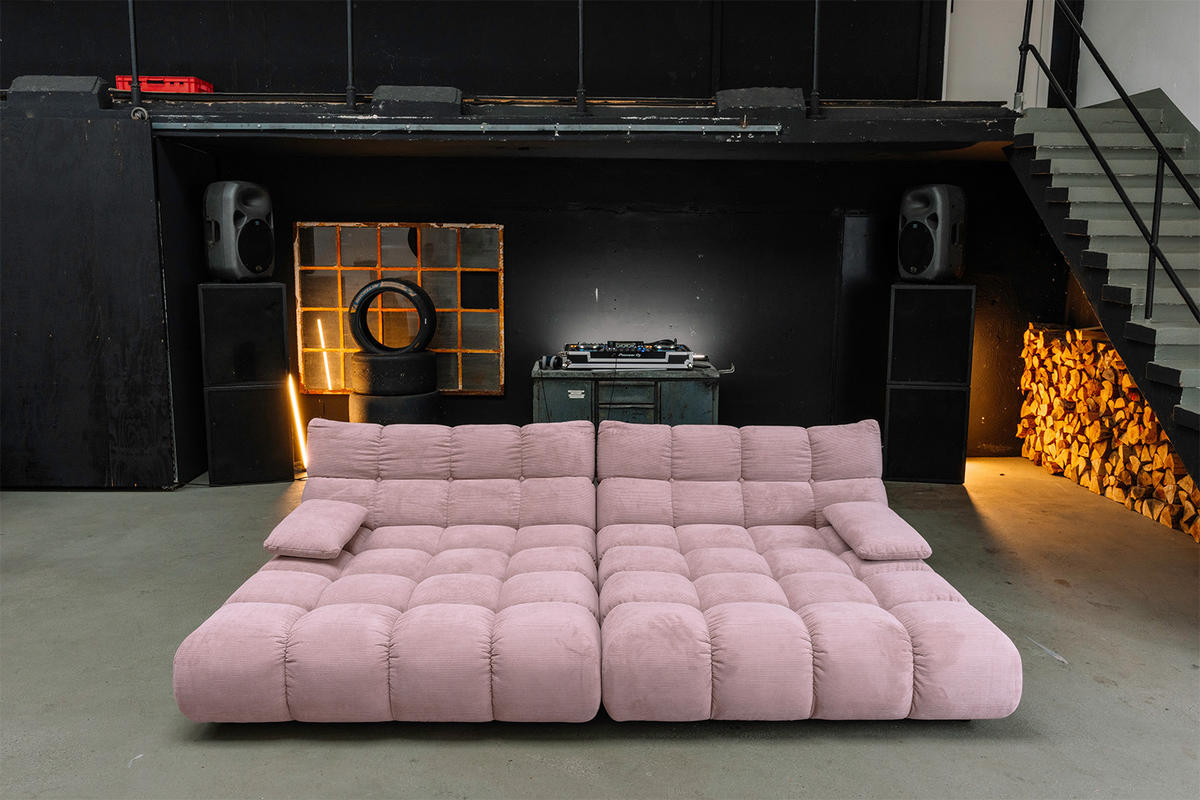 BIG SOFA VIVIEN Pink Cord - Pink/Schwarz, Kunststoff/Textil (296/85/178cm) - KAWOLA