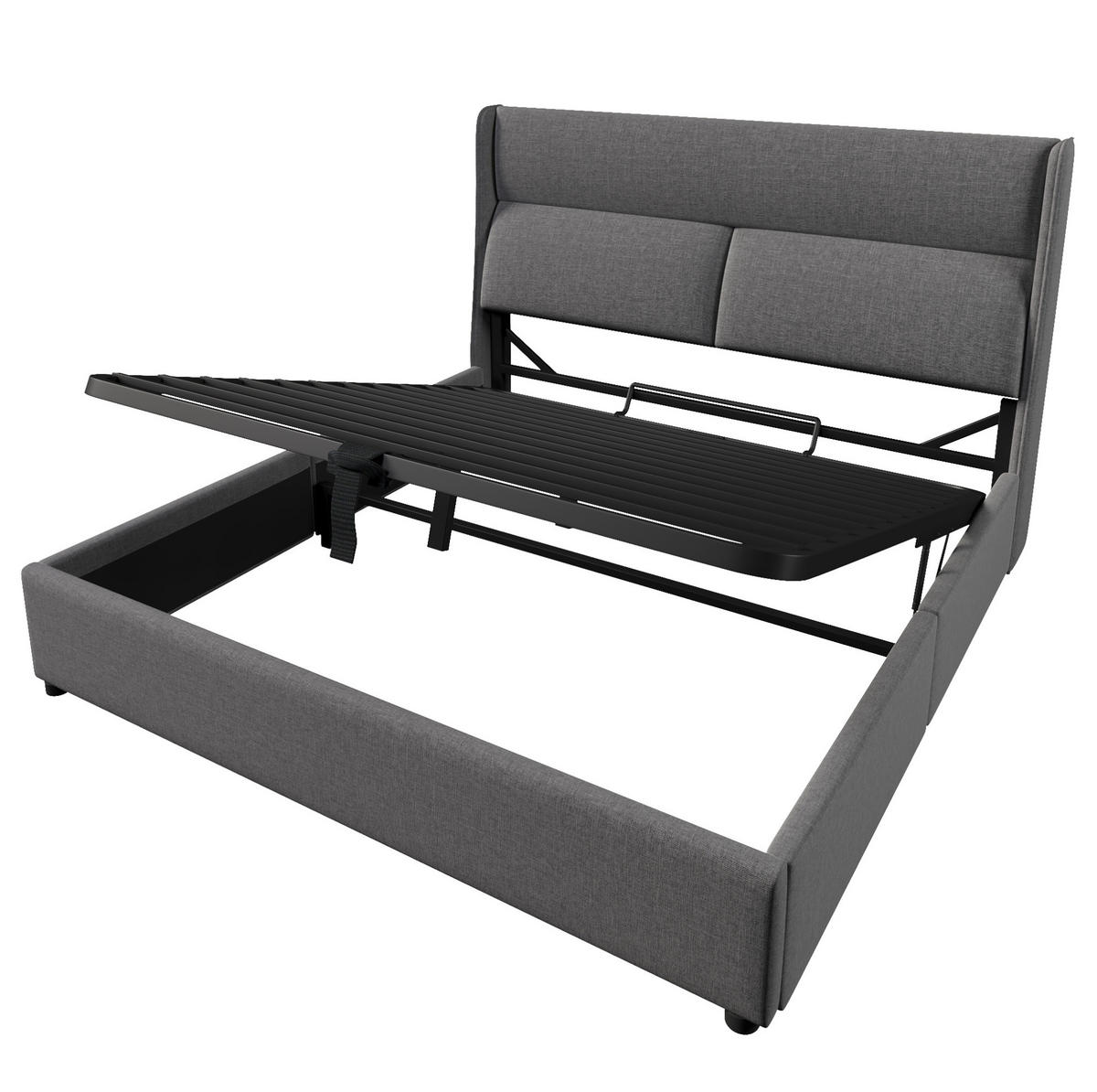 POLSTERBETT mit Stauraum und verstellbarem Kopfteil 160x200 cm Leinen Grau - Grau, Metall (160/200cm) - Beauniv