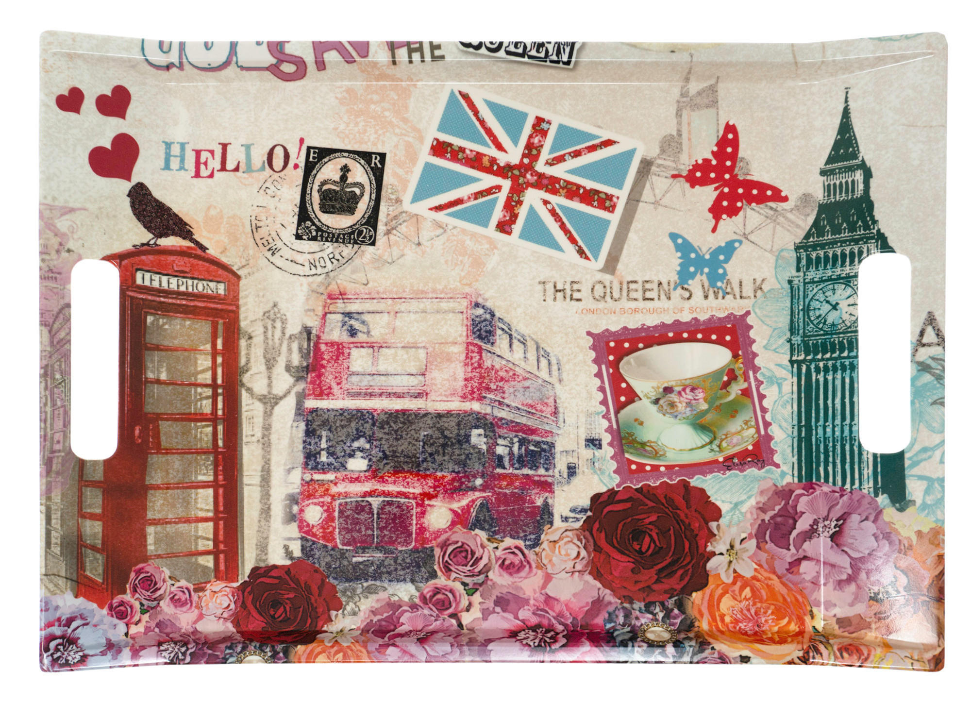 TABLETT London, rechteckige Serviertablett mit Griff 38x27 cm - Multicolor, Kunststoff (27/3/38cm) - Lashuma