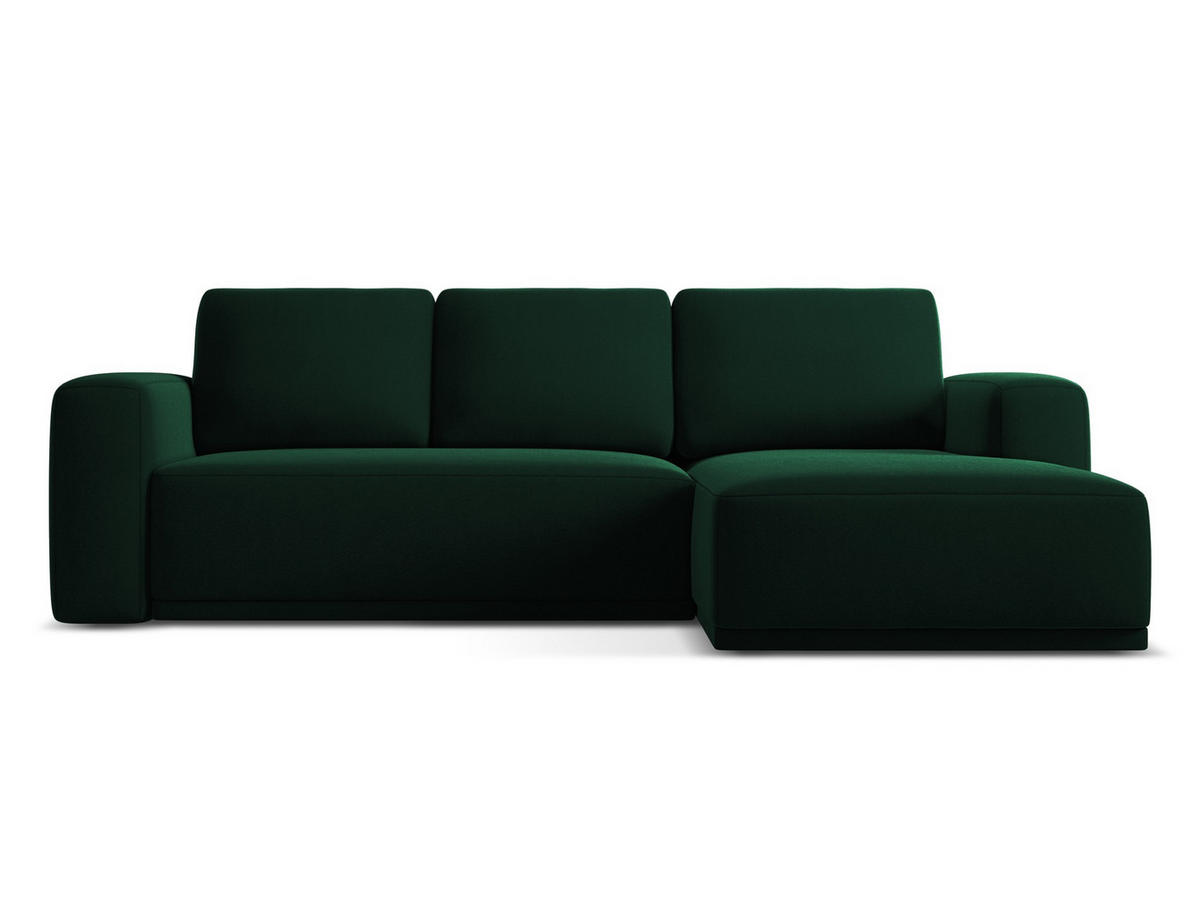 ECKSOFA mit Schlaffunktion Samt Stoff Grün - Dunkelgrün/Schwarz, Kunststoff/Textil (258/160cm) - Makamii