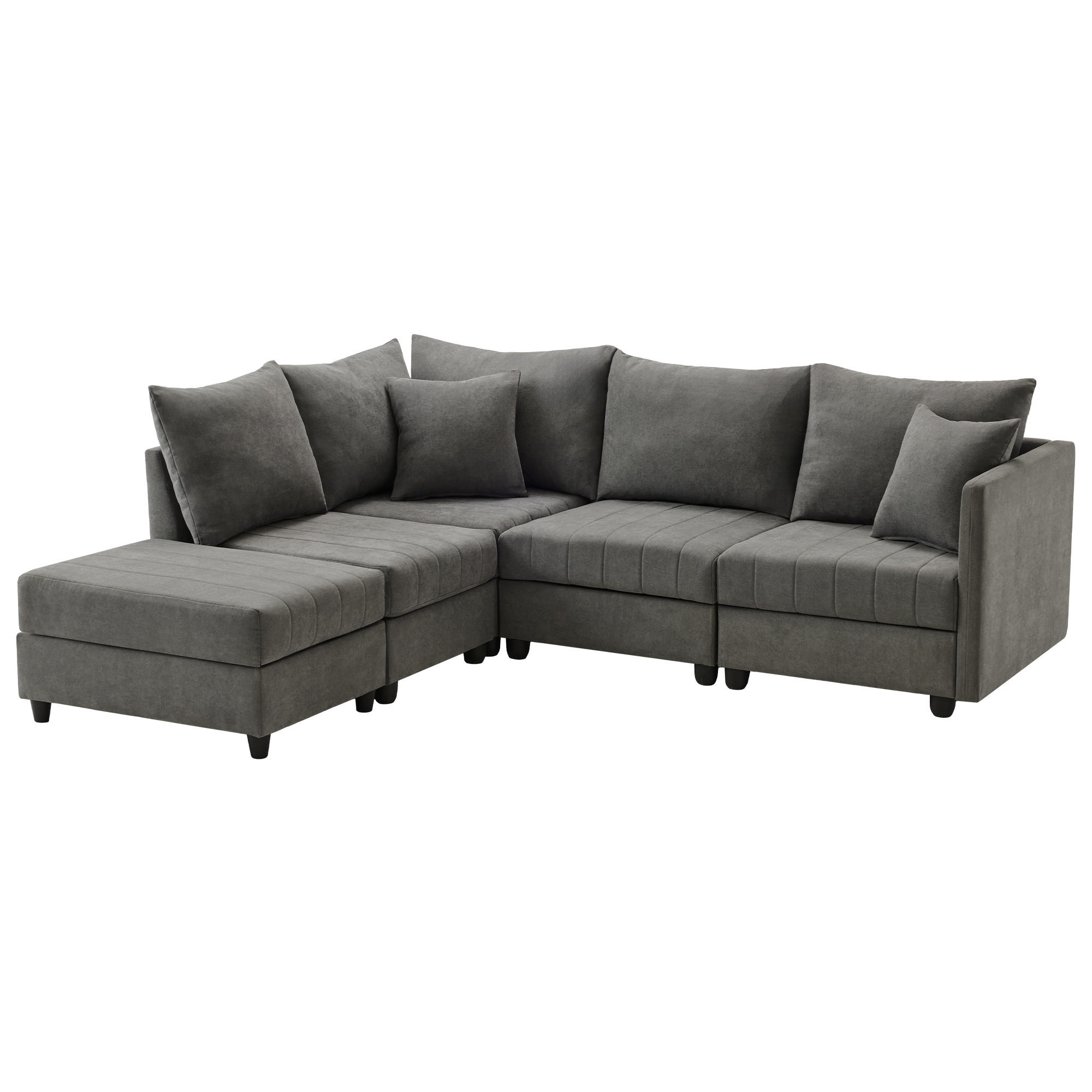 ECKSOFA 220/194/85 cm Grau mit umwandelbarem Fußhocker - Grau, Textil (220/194cm) - Oxeza