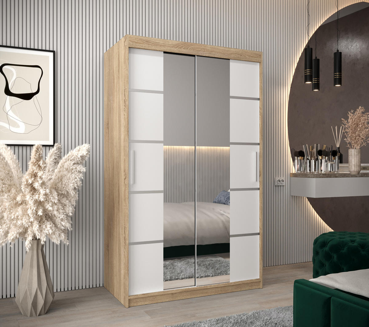 SCHWEBETÜRENSCHRANK 200/120/62 2-türig - Silberfarben/Weiß, Holz/Kunststoff (120/200/62cm) - Abiks Möbel