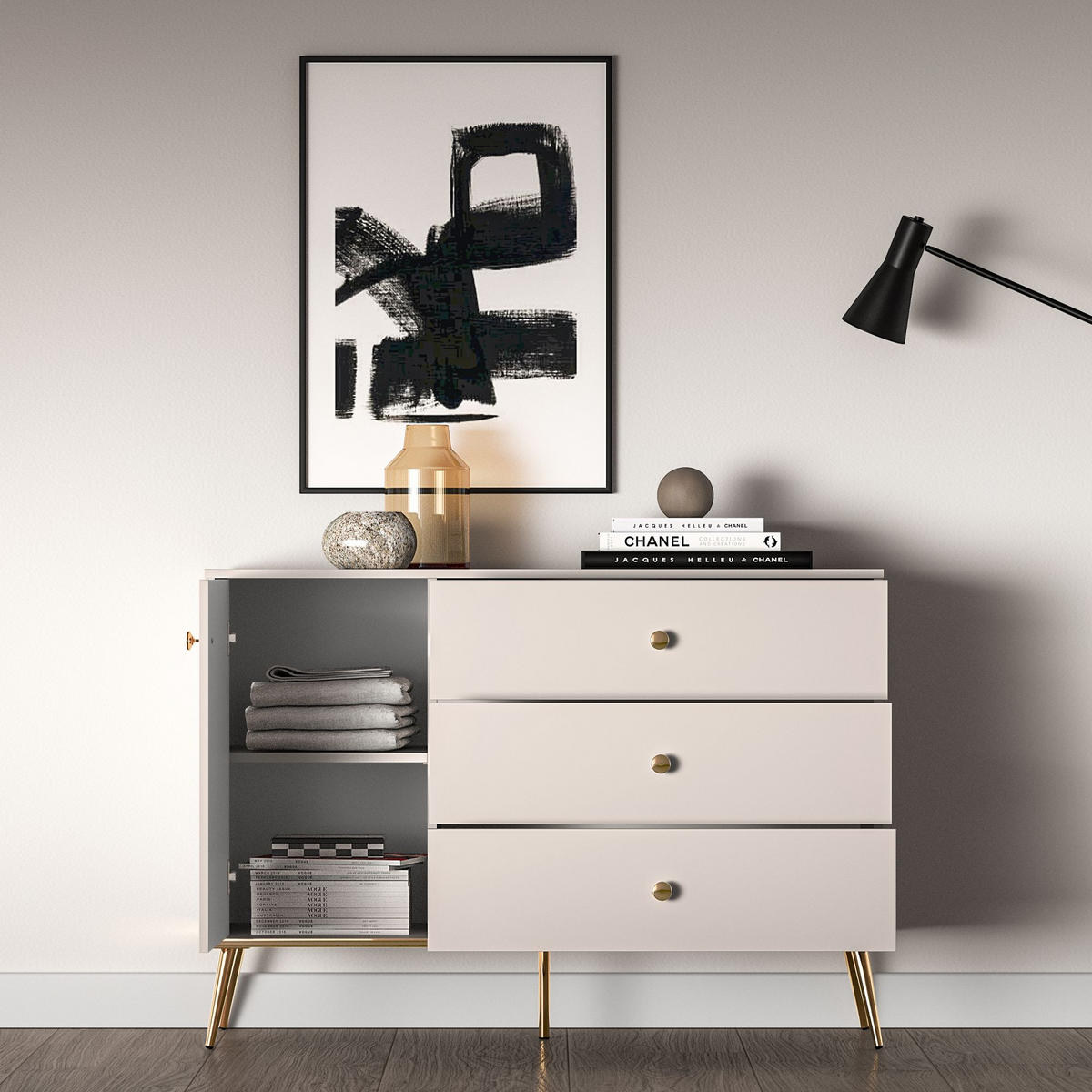 KOMMODE FRALIA,Creme - Creme, Holzwerkstoff (120/85/40cm) - KONSIMO®