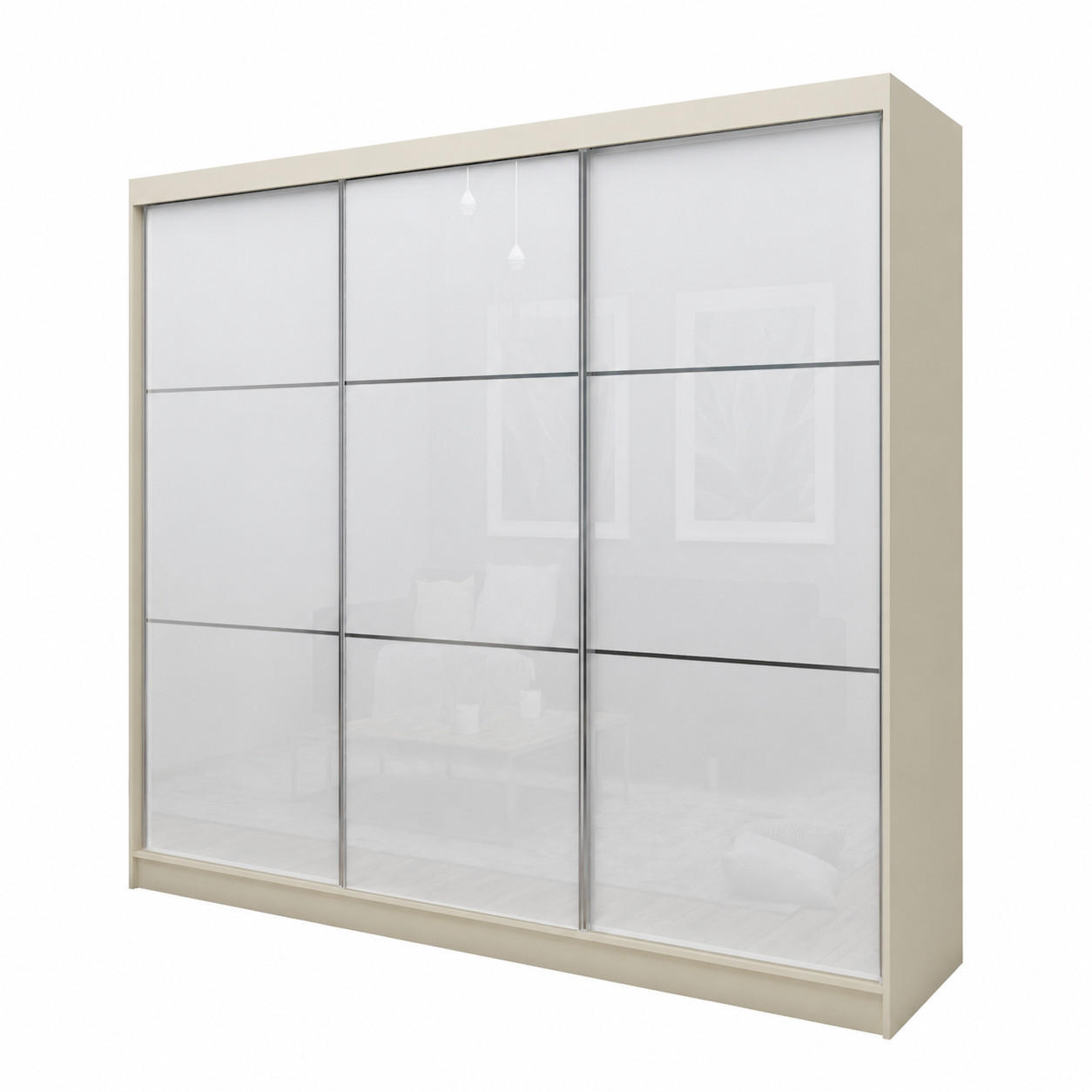 SCHWEBETÜRENSCHRANK Vena 240 cm 3-türig, kaschmir, lacobel weiß - Kaschmir/Weiß, Holz/Kunststoff (240/216/61cm) - Margaret Hadas24