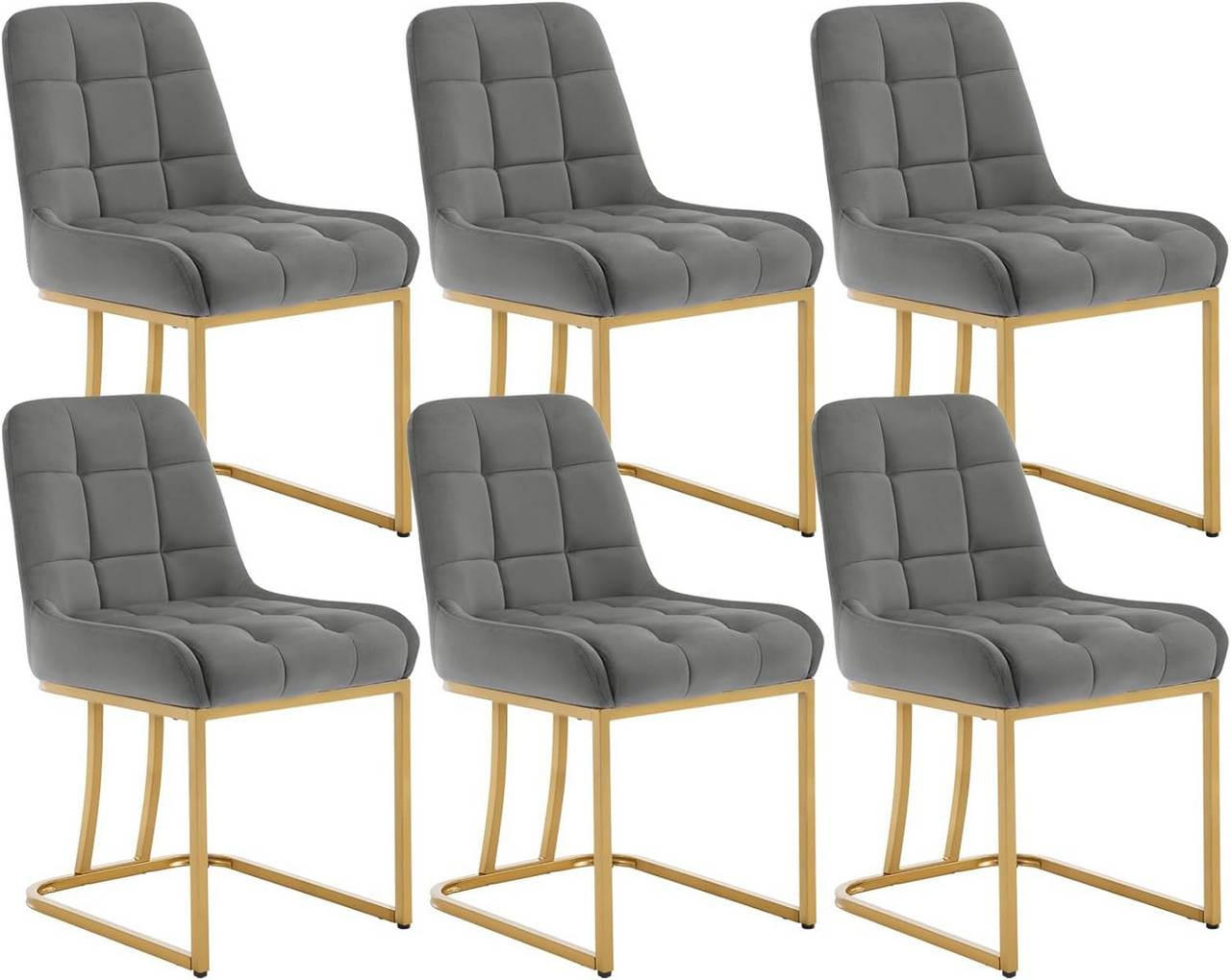 ESSZIMMERSTUHL 6er Set Beine in Bogenform, Samt, Dunkelgrau - Dunkelgrau/Goldfarben, Kunststoff/Textil (47.5/84/57.5cm) - Woltu