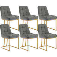 ESSZIMMERSTUHL 6er Set Beine in Bogenform, Samt, Dunkelgrau - Dunkelgrau/Goldfarben, Kunststoff/Textil (47.5/84/57.5cm) - Woltu