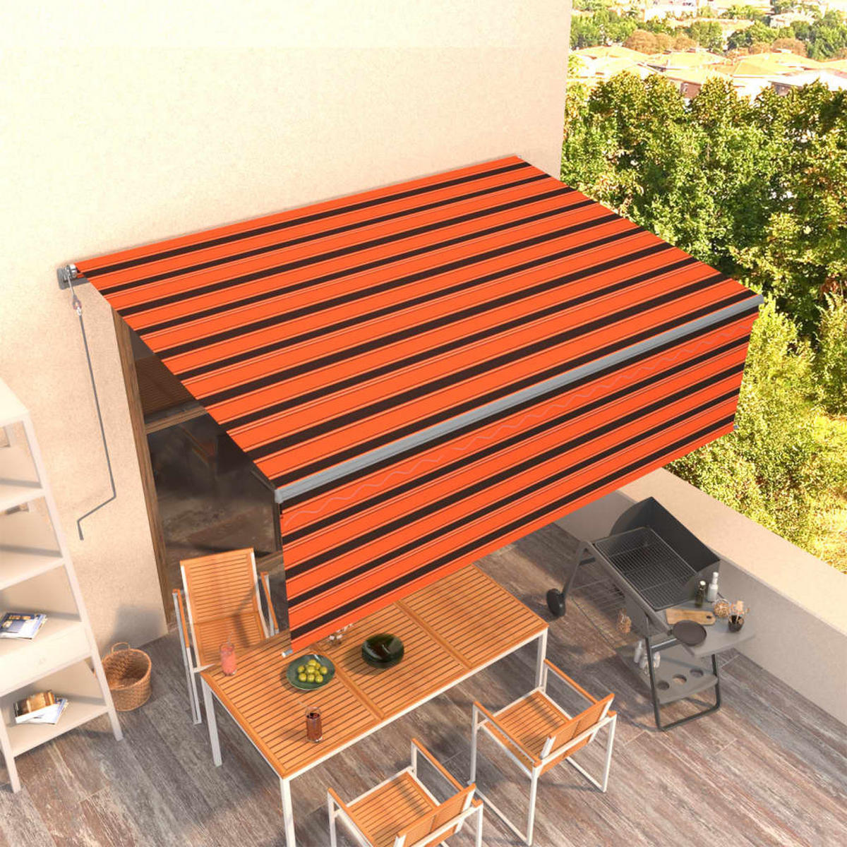 MARKISE Automatisch Einziehbar mit Volant 4,5x3m Orange & - Multicolor, Metall (450/300/450cm) - furnicato