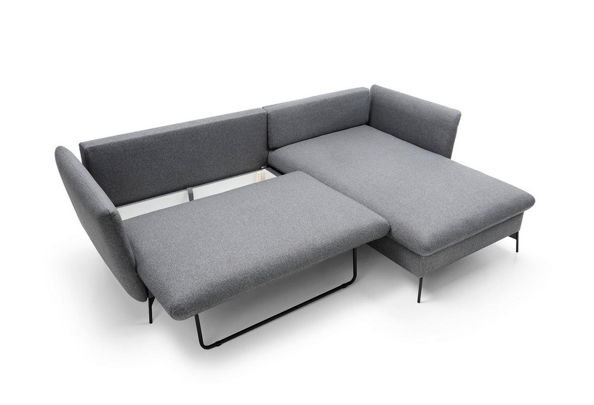 ECKSOFA FERRO Grau Geflochtener Stoff mit Schlaffunktion - Grau, Holz (258/167cm) - MASSENO