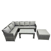 SITZGRUPPE mit Ecksofa,Länglicher Couchtisch Polyrattan 7-Sitzer - Dunkelgrau/Grau, Glas/Kunststoff - Fimous